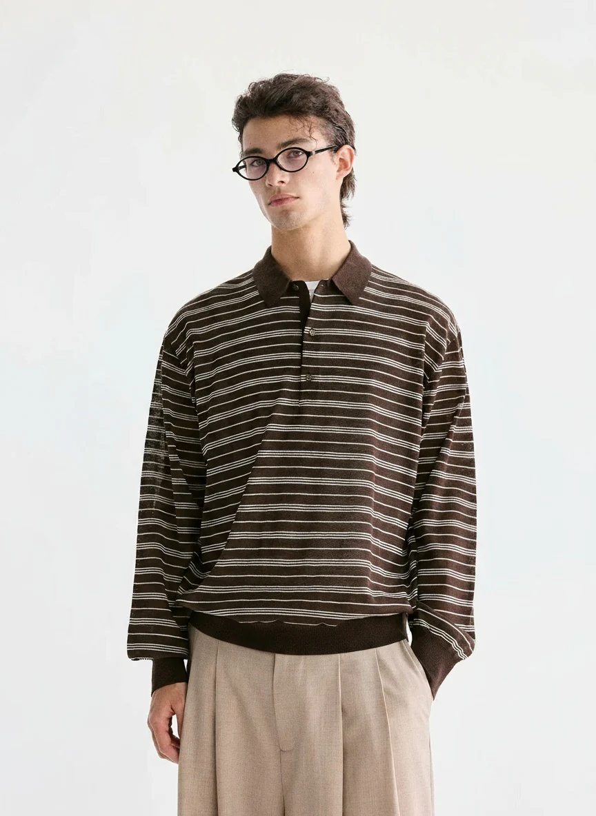 Coffee Stripe Knit Polo - Image 2