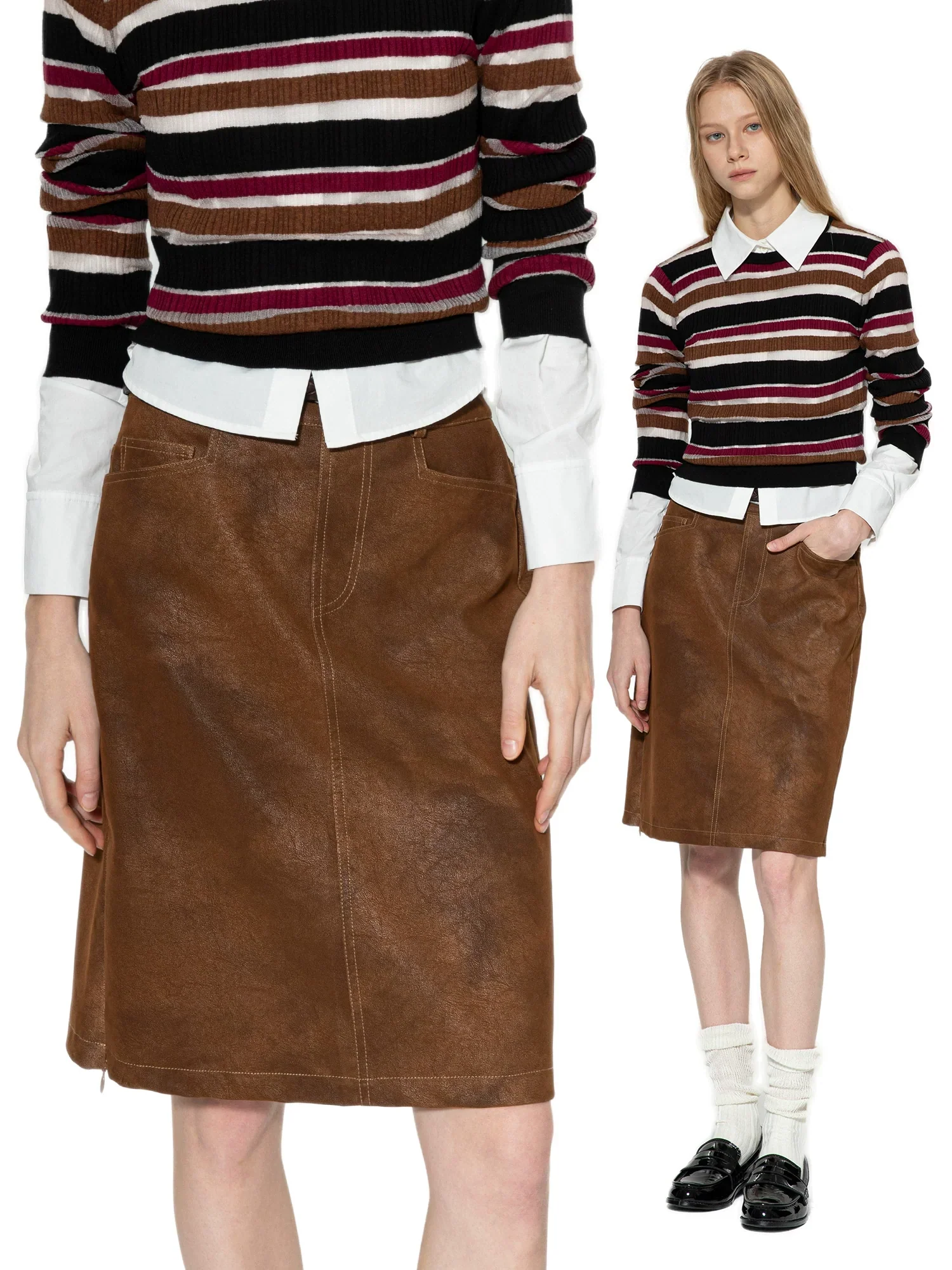 Coffee Suede Midi Skirt - Image 4