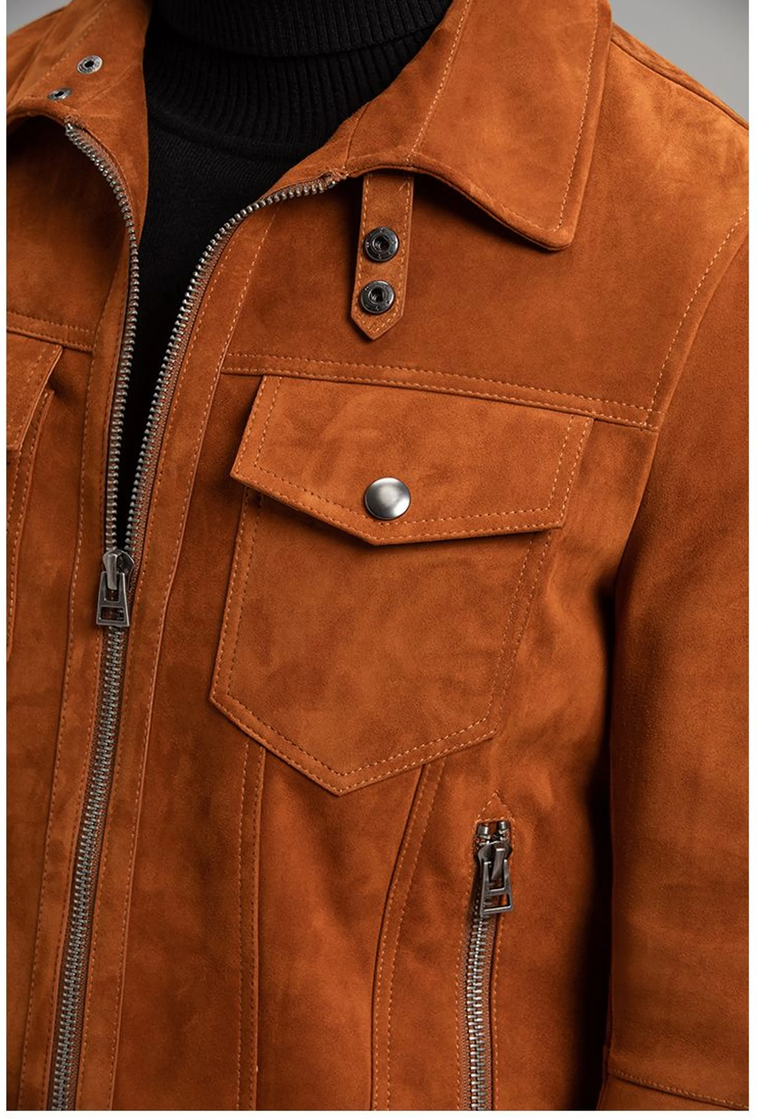 Cognac Suede Trucker Jacket - Image 3