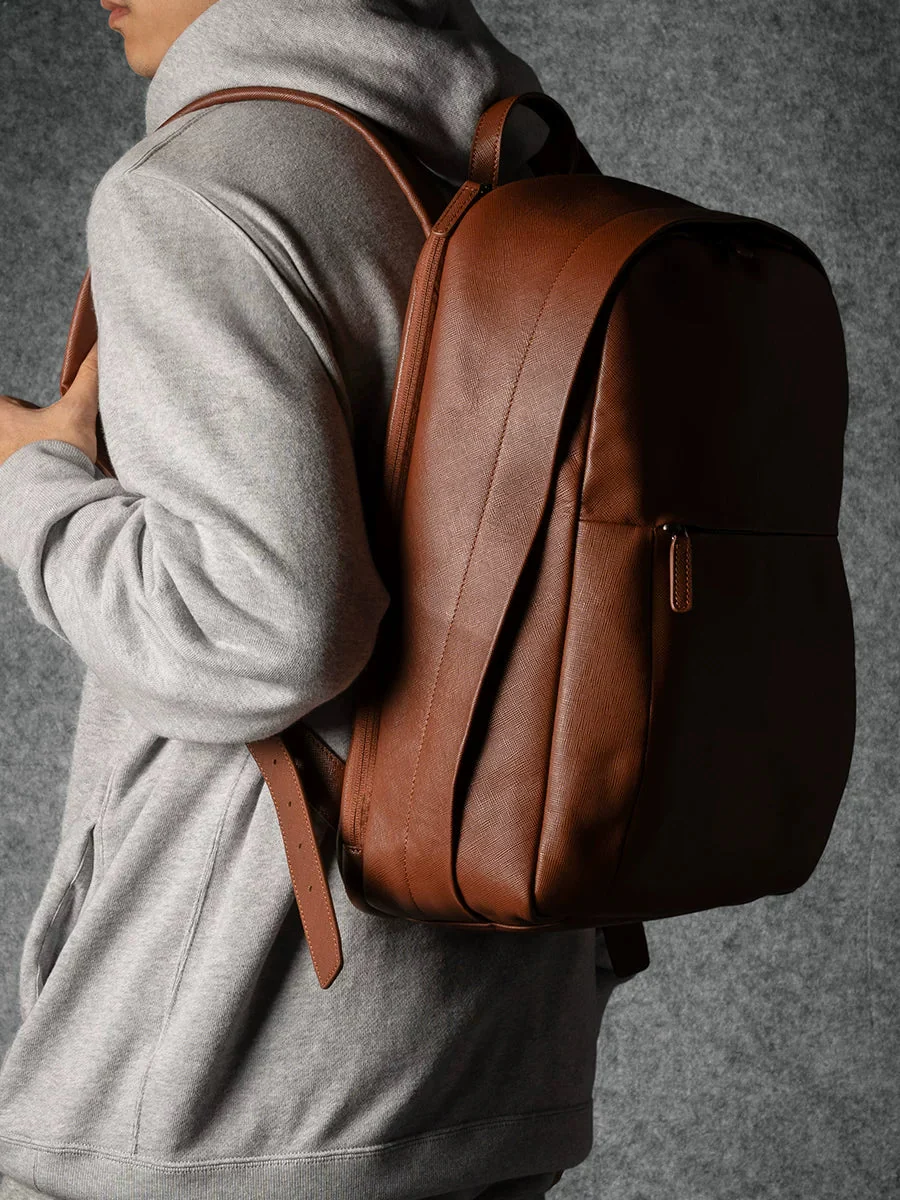 Cognac Top-Grain Leather Backpack