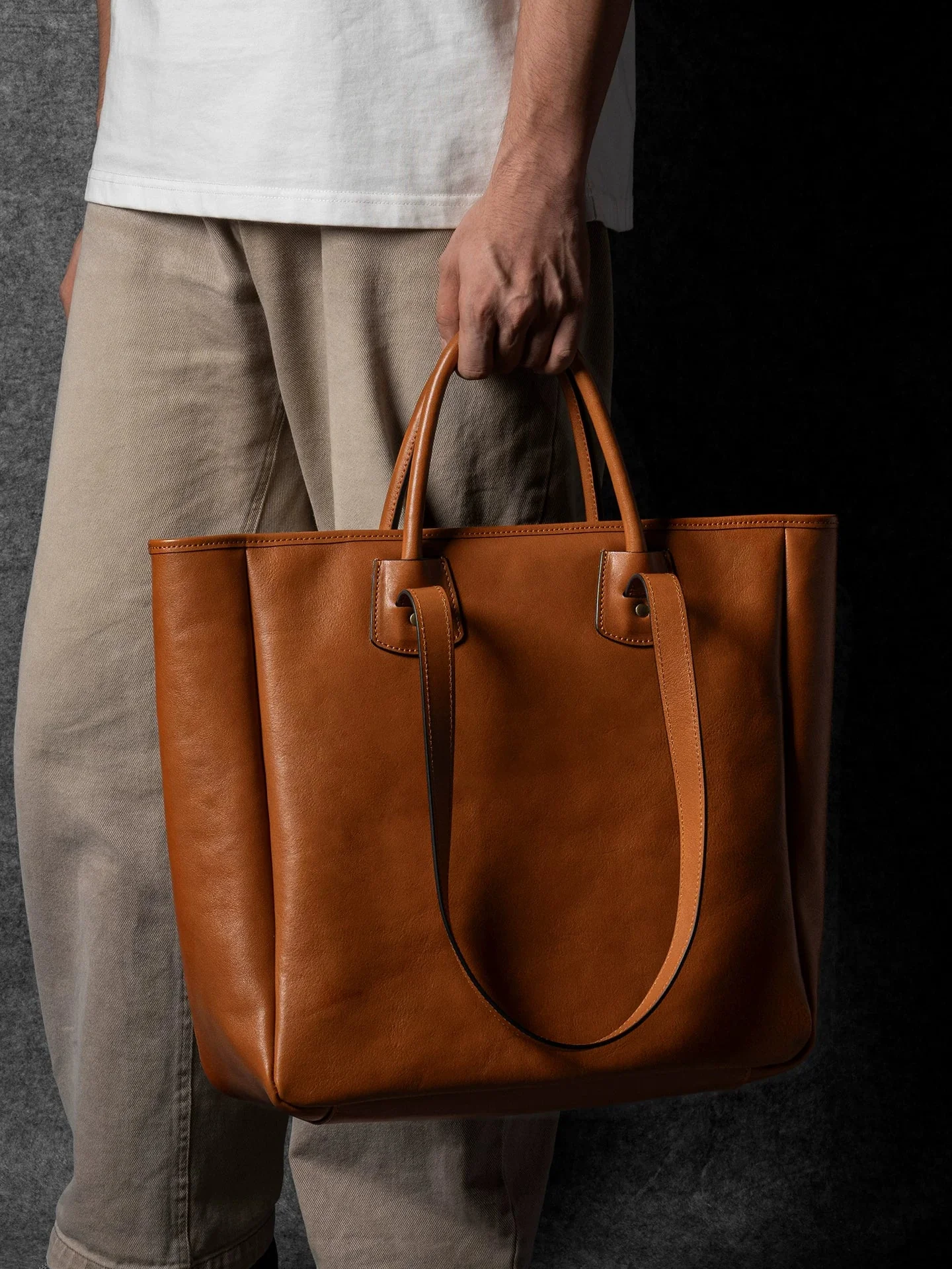 Cognac Top-Grain Leather Commuter Tote - Image 4
