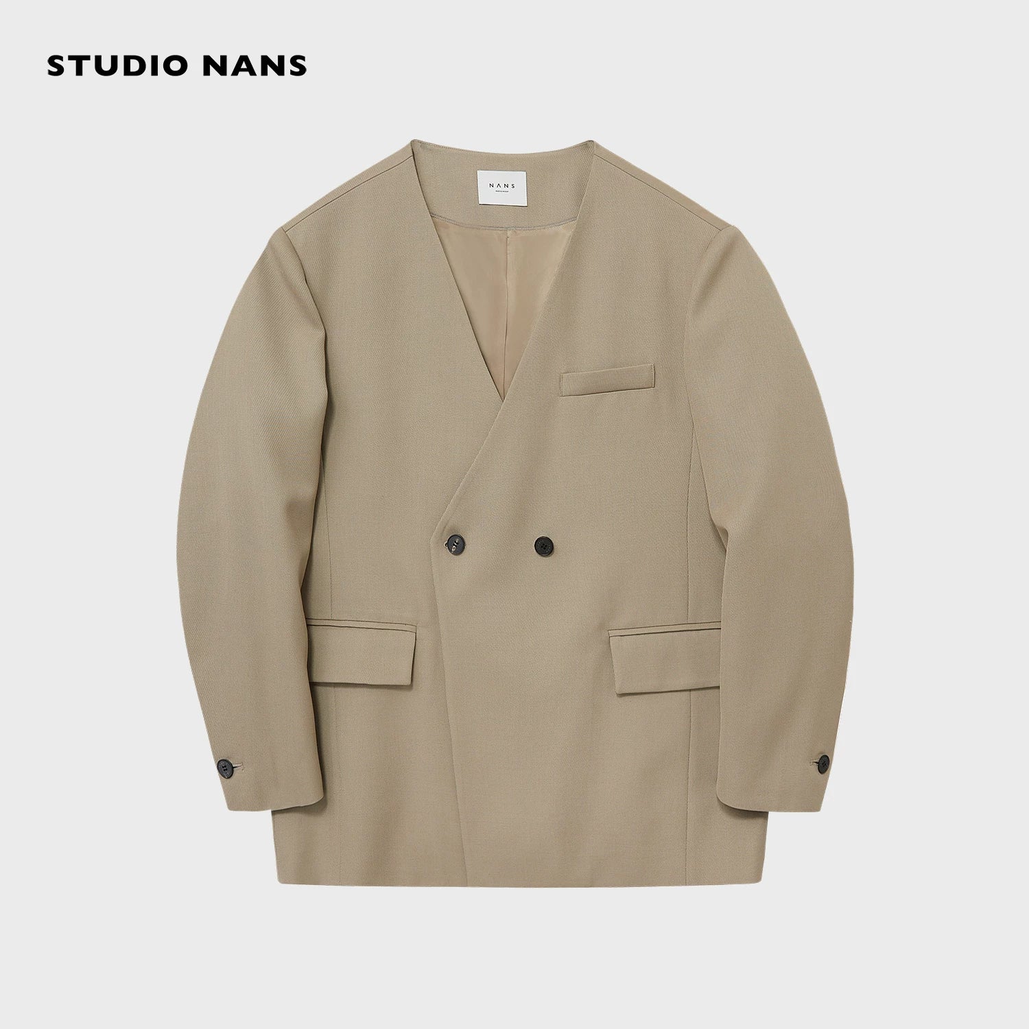 Collarless Double-Breasted Wool Twill Suit - Image 7