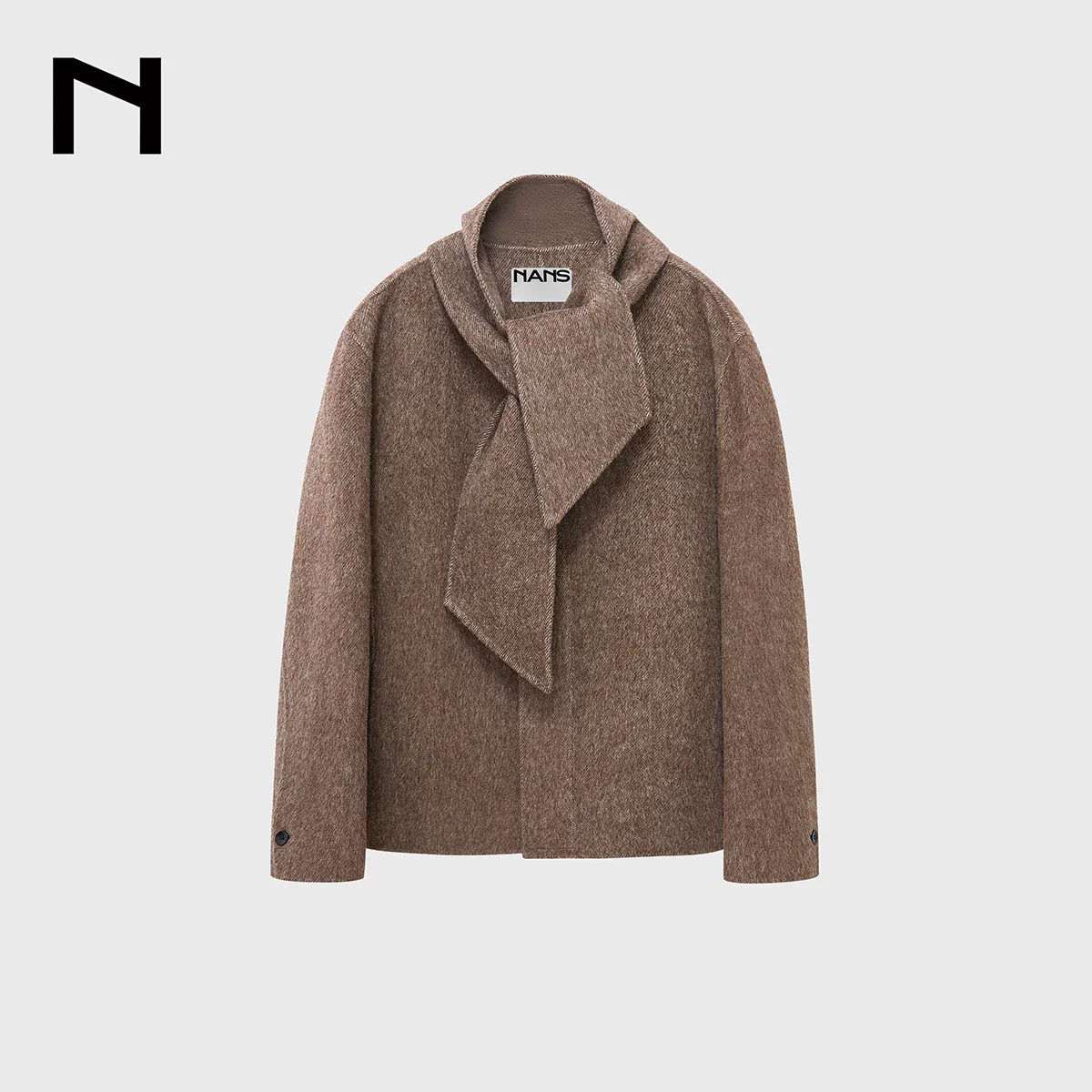 Collarless Double-Faced Wool Jacket & Scarf Set - Image 6