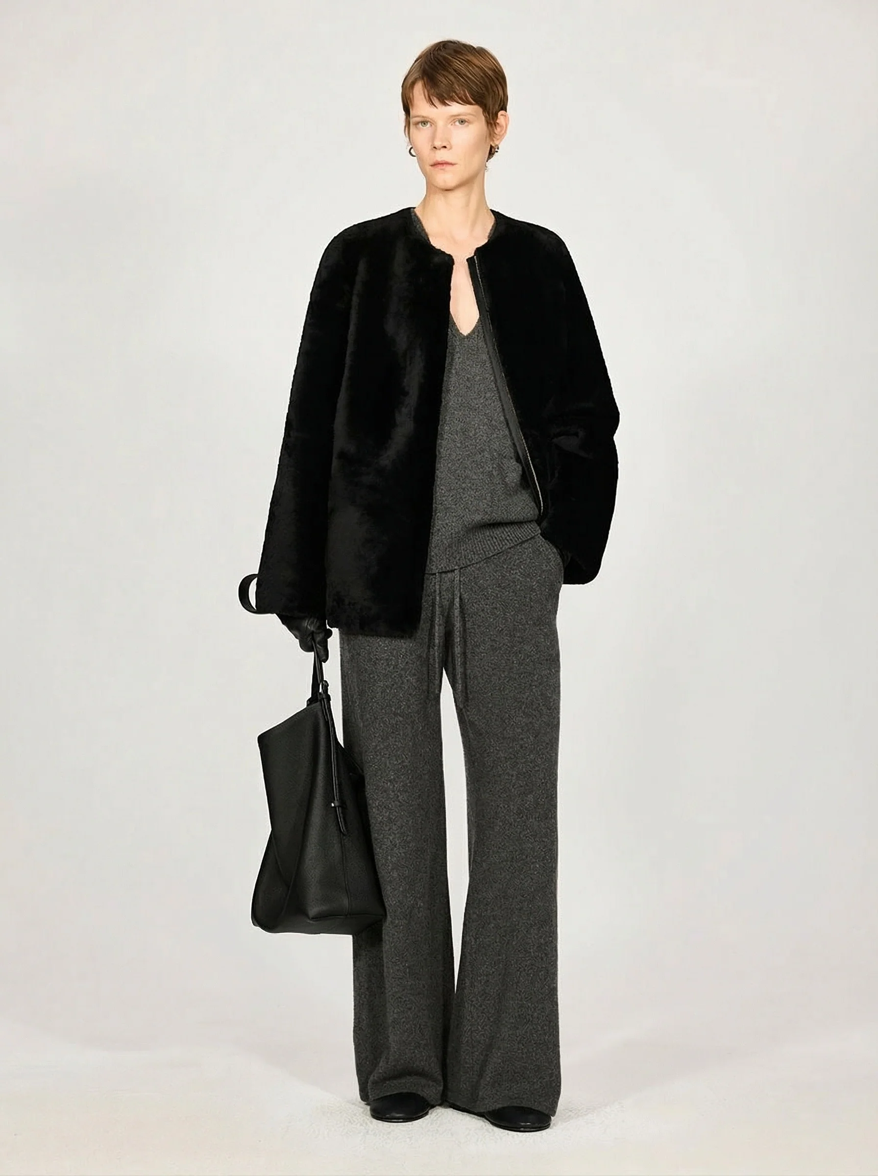 Collarless Fur Jacket - Image 4