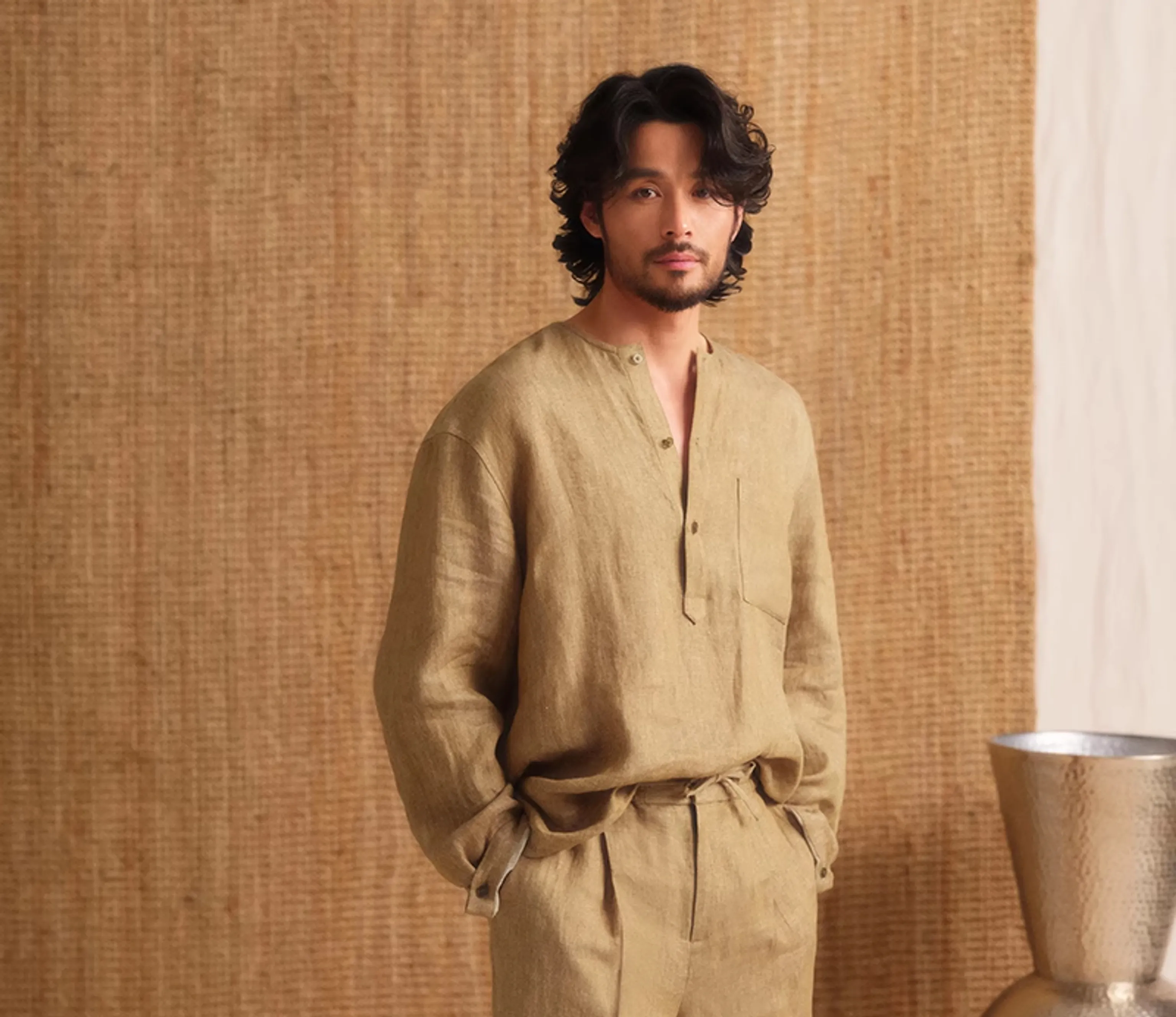 Collarless Linen Long-Sleeve Shirt - Image 8