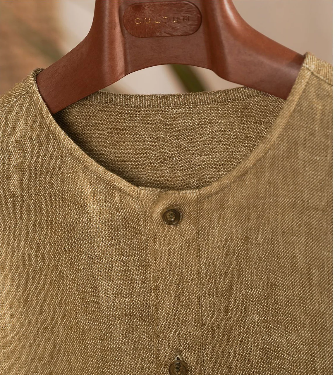 Collarless Linen Long-Sleeve Shirt - Image 9
