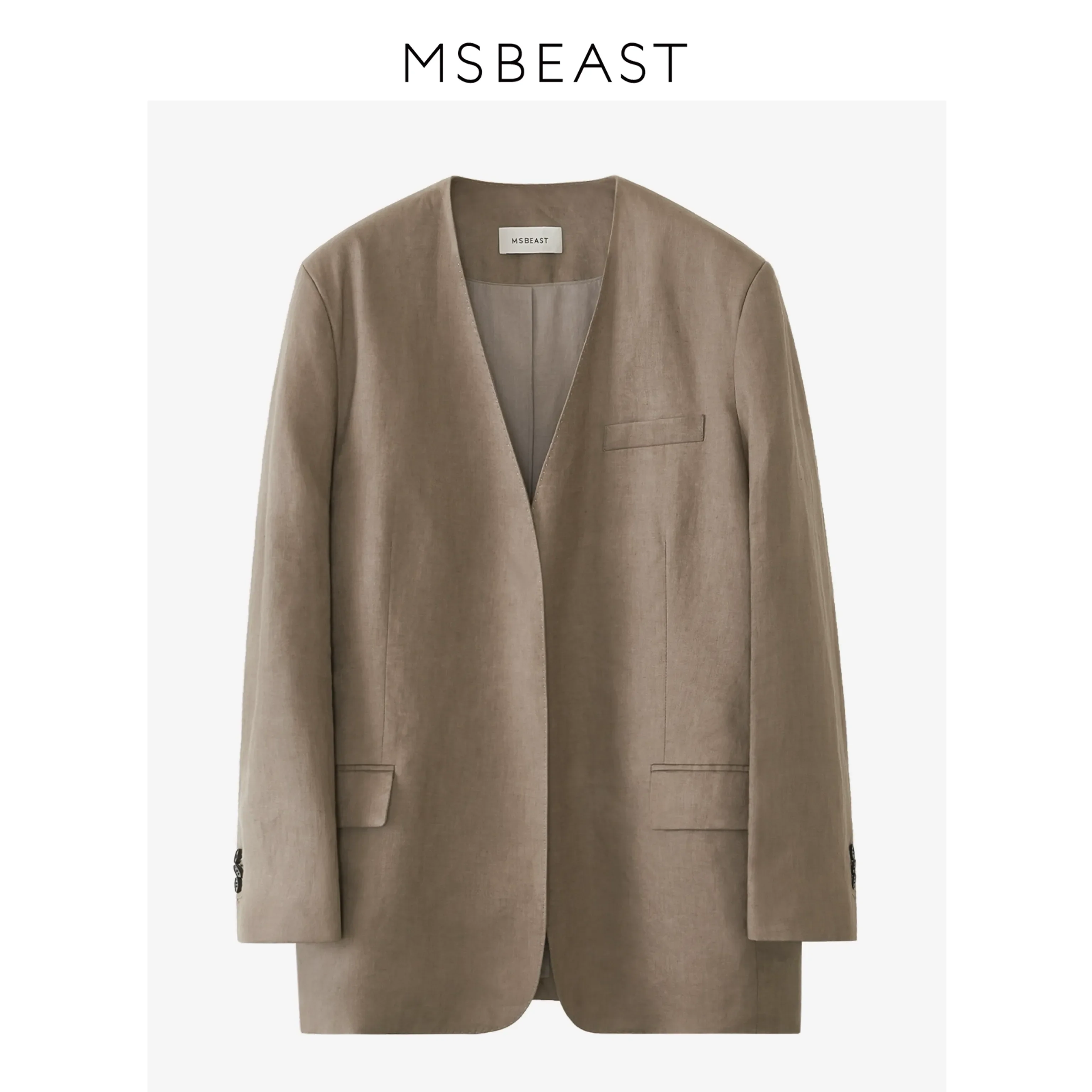 Collarless Linen Suit Set - Image 13