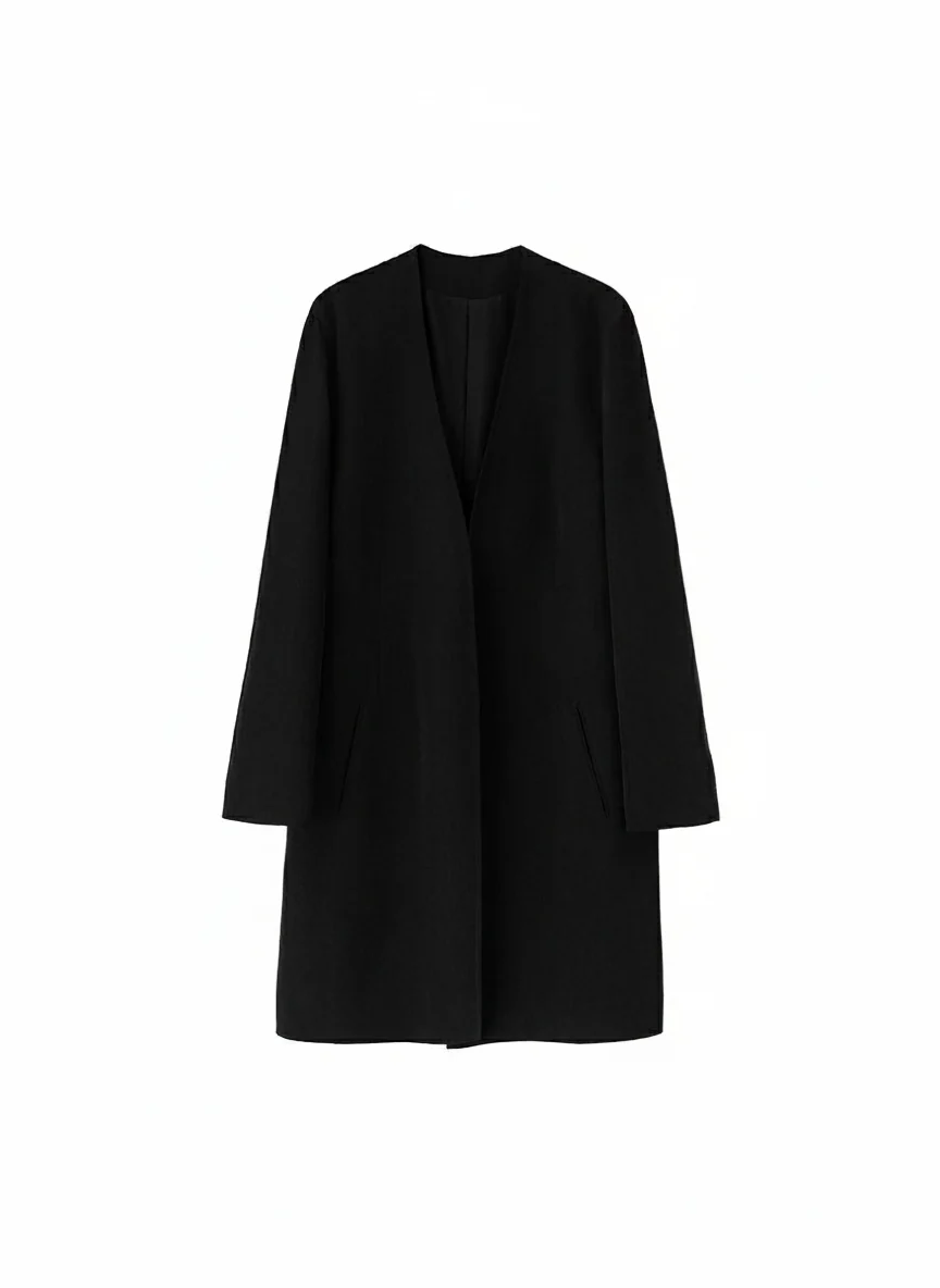 Collarless Longline Coat - Image 7