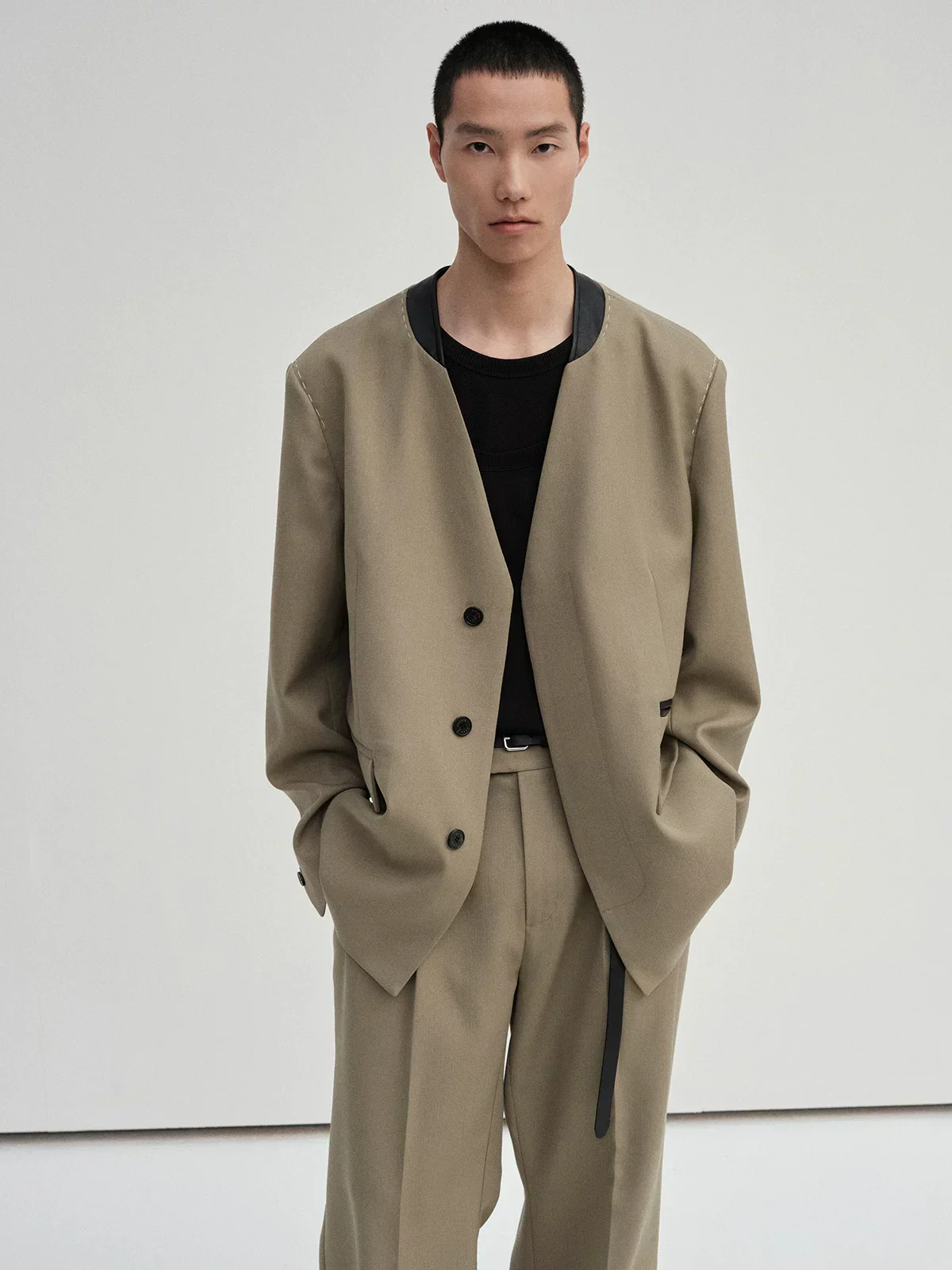 Collarless Merino Wool Blazer