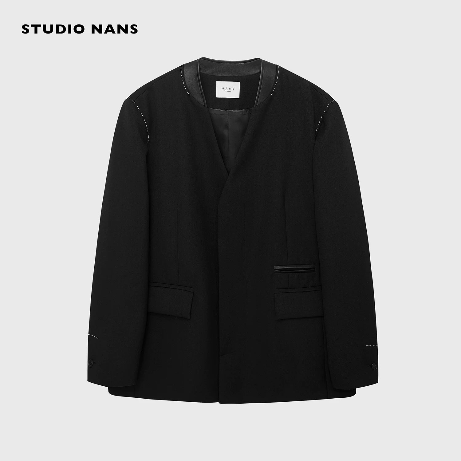 Collarless Merino Wool Blazer - Image 7