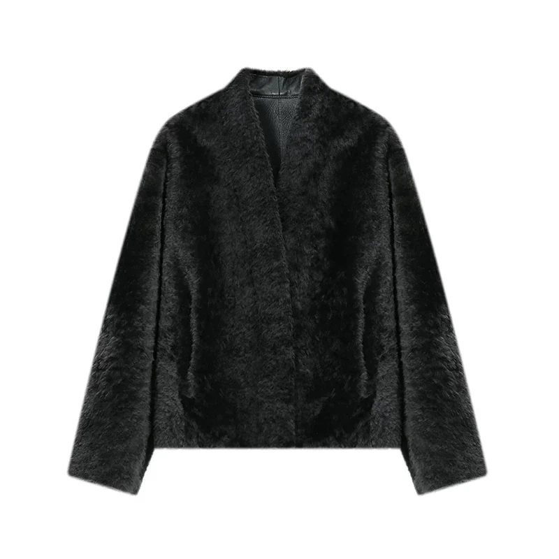 Collarless Shearling V‑Neck Jacket - Image 2