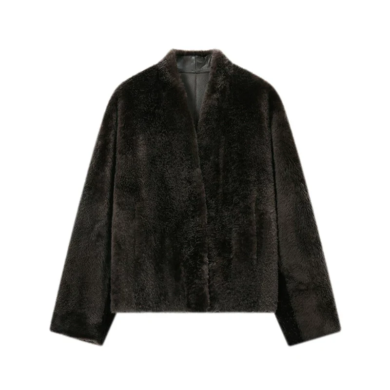 Collarless Shearling V‑Neck Jacket - Image 3
