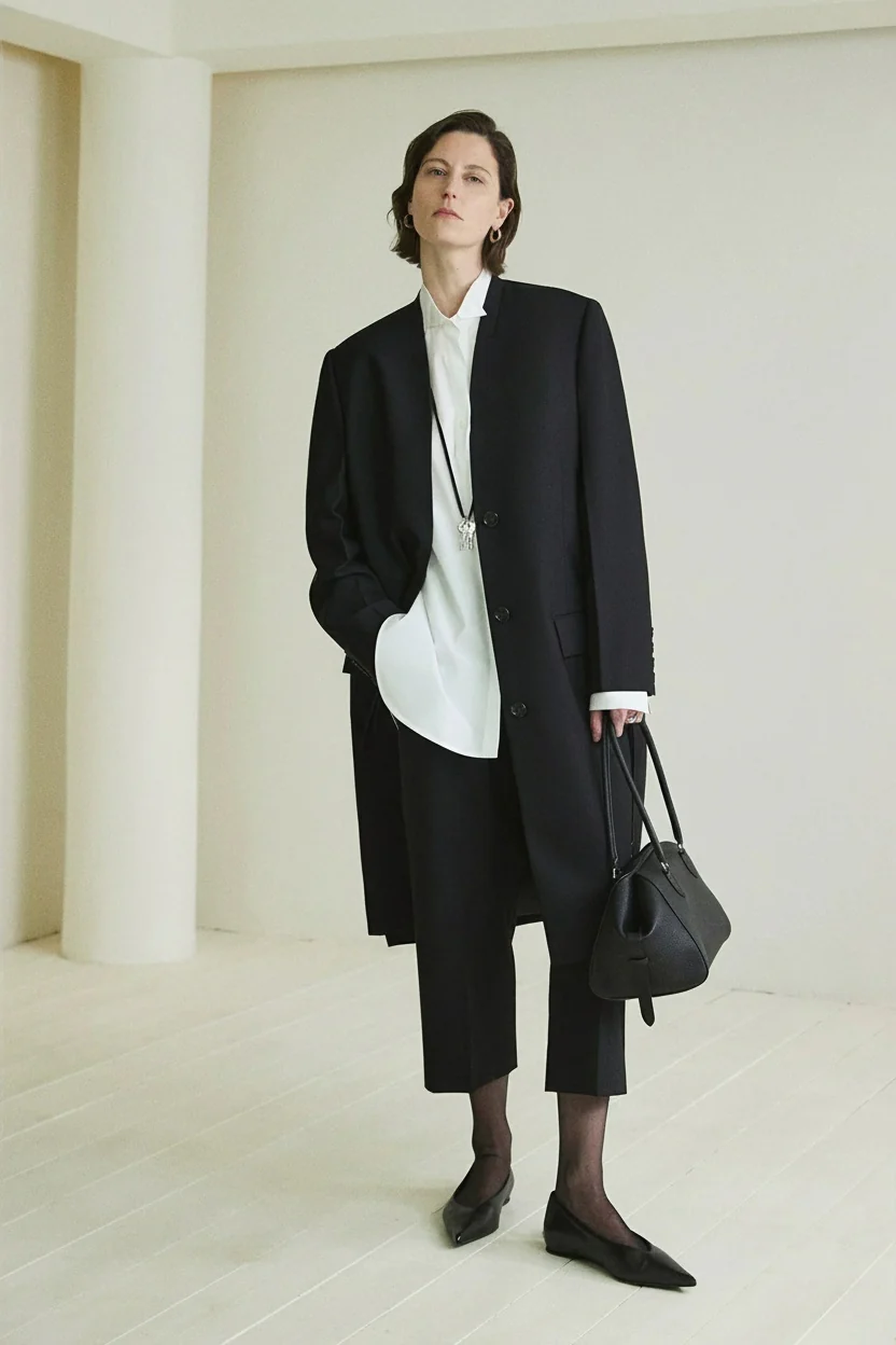 Collarless Wool Long Coat - Image 2
