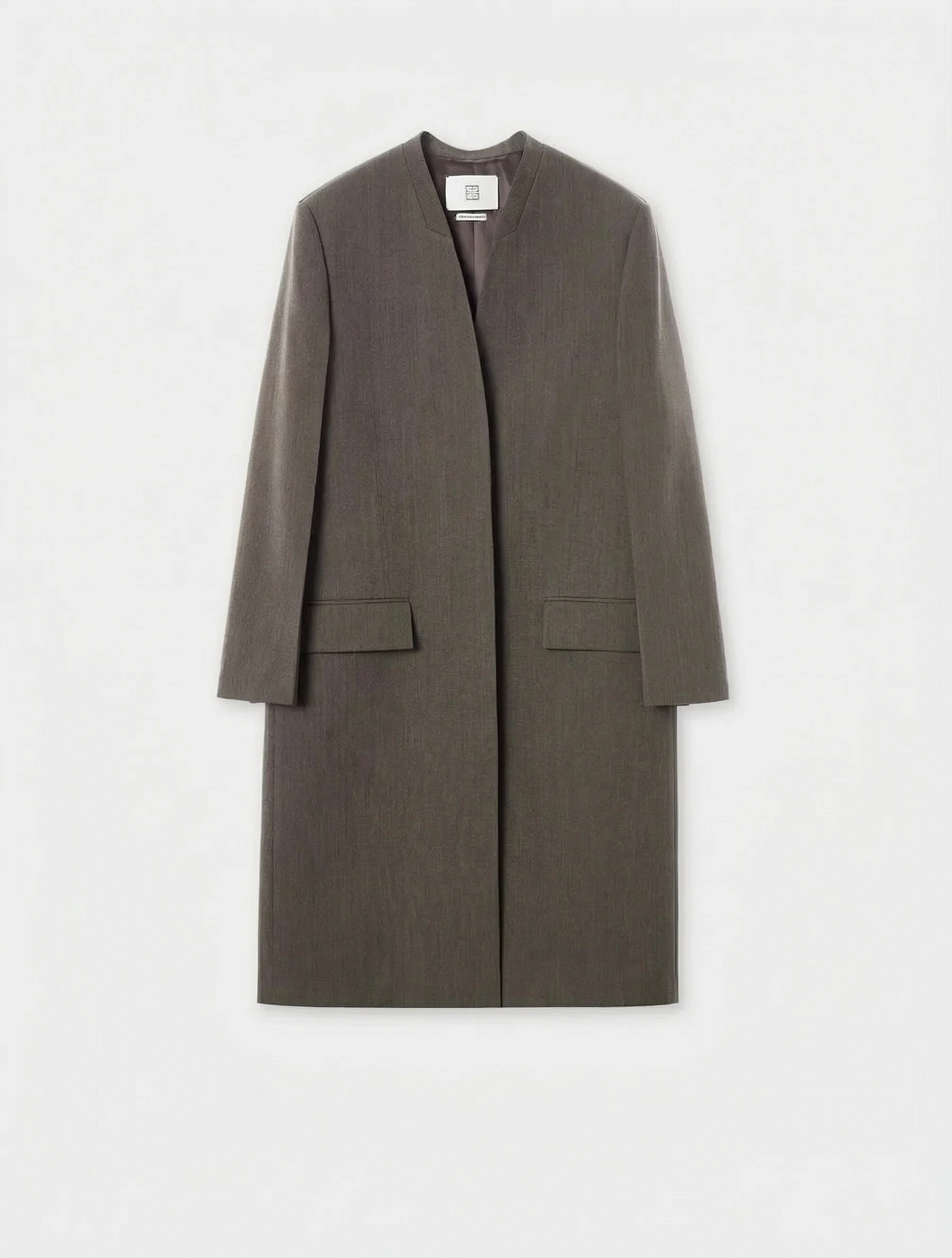 Collarless Wool Long Coat - Image 6