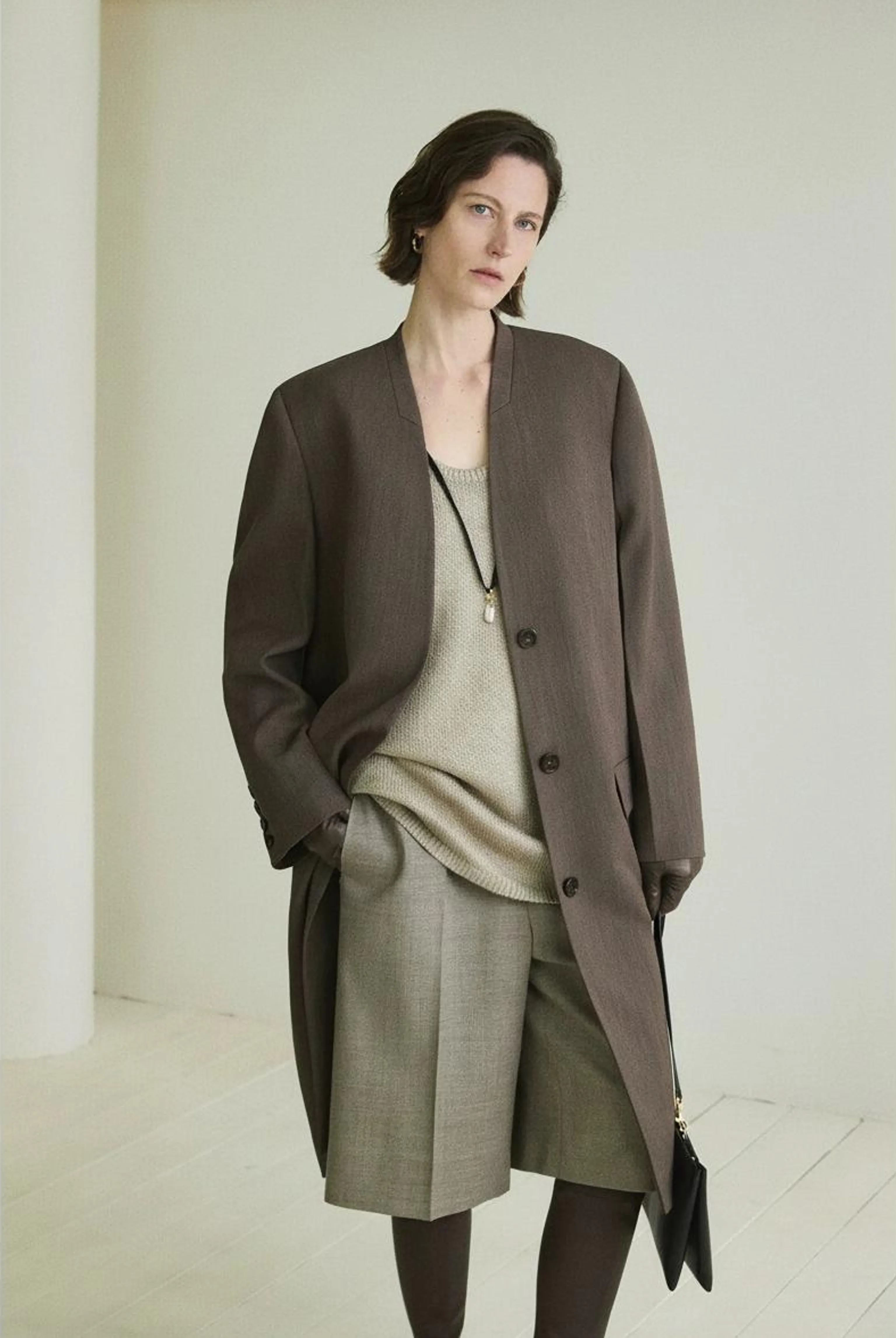 Collarless Wool Long Coat - Image 8
