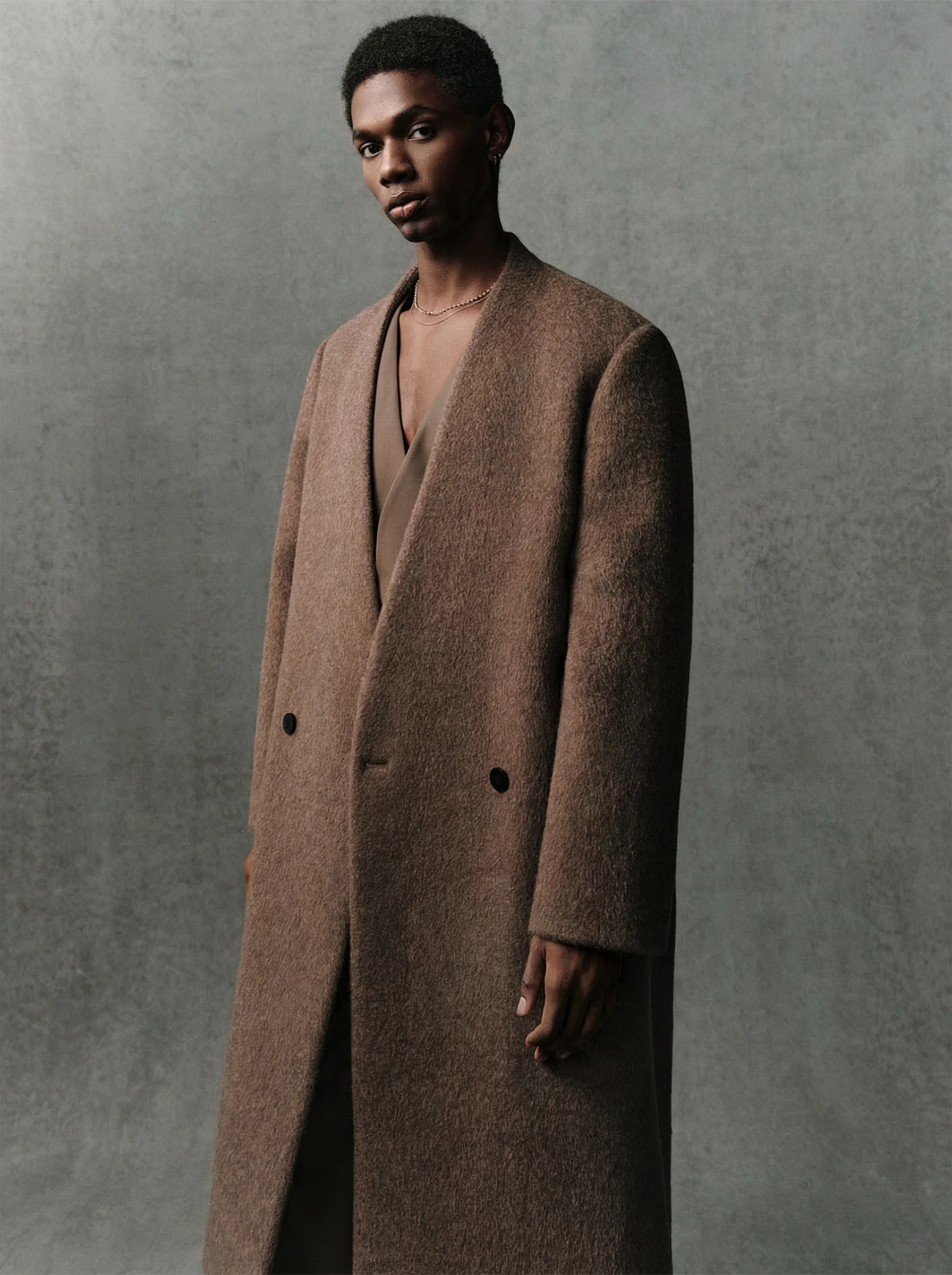 Collarless Wrap Coat - Image 2