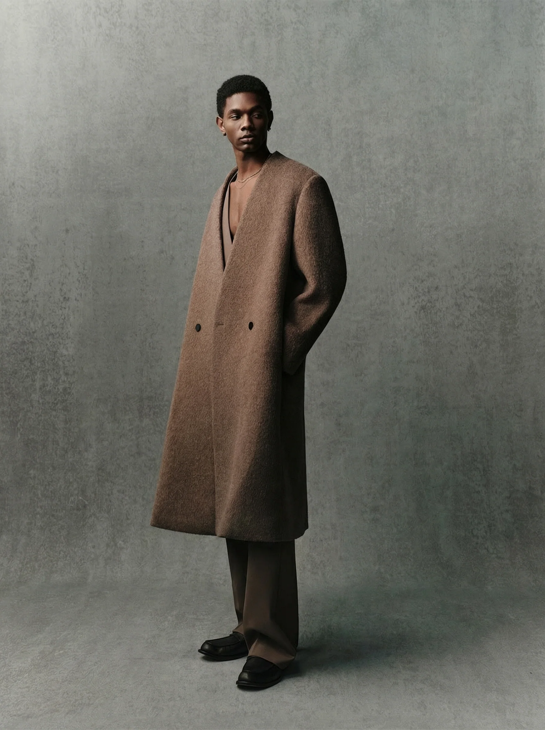 Collarless Wrap Coat - Image 5