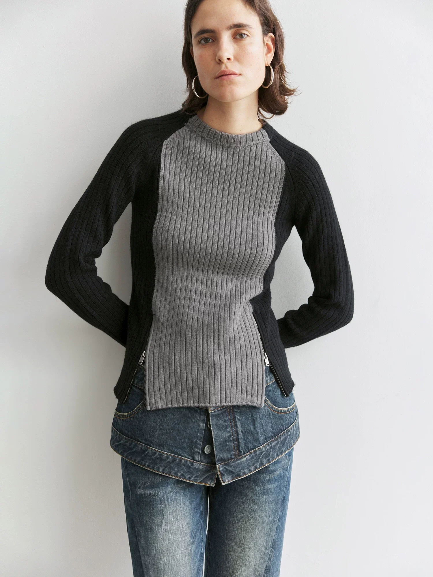 Color-Block Wool-Cashmere Ribbed Sweater