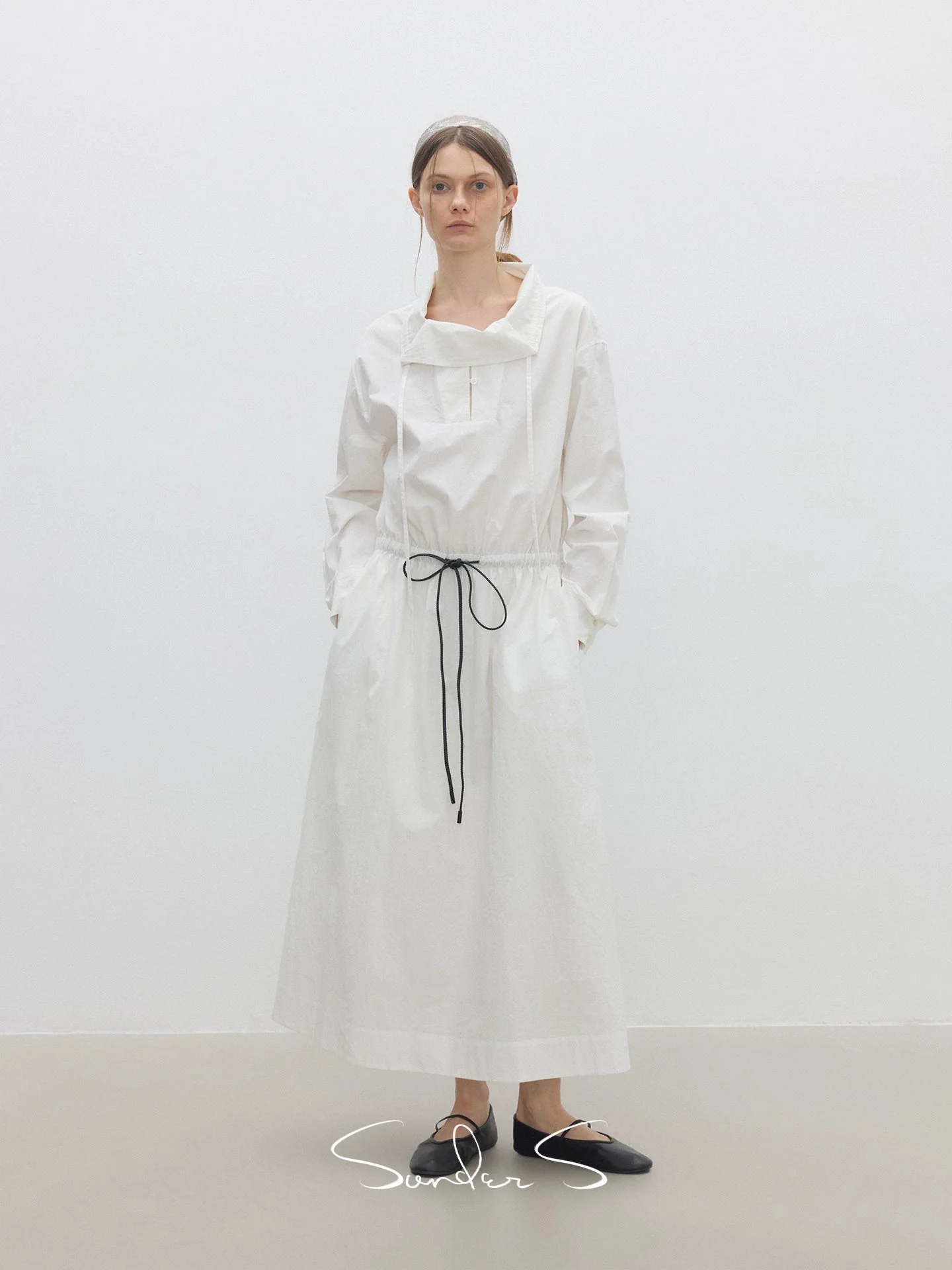 Combed Cotton Drawstring Collar Dress - Image 2