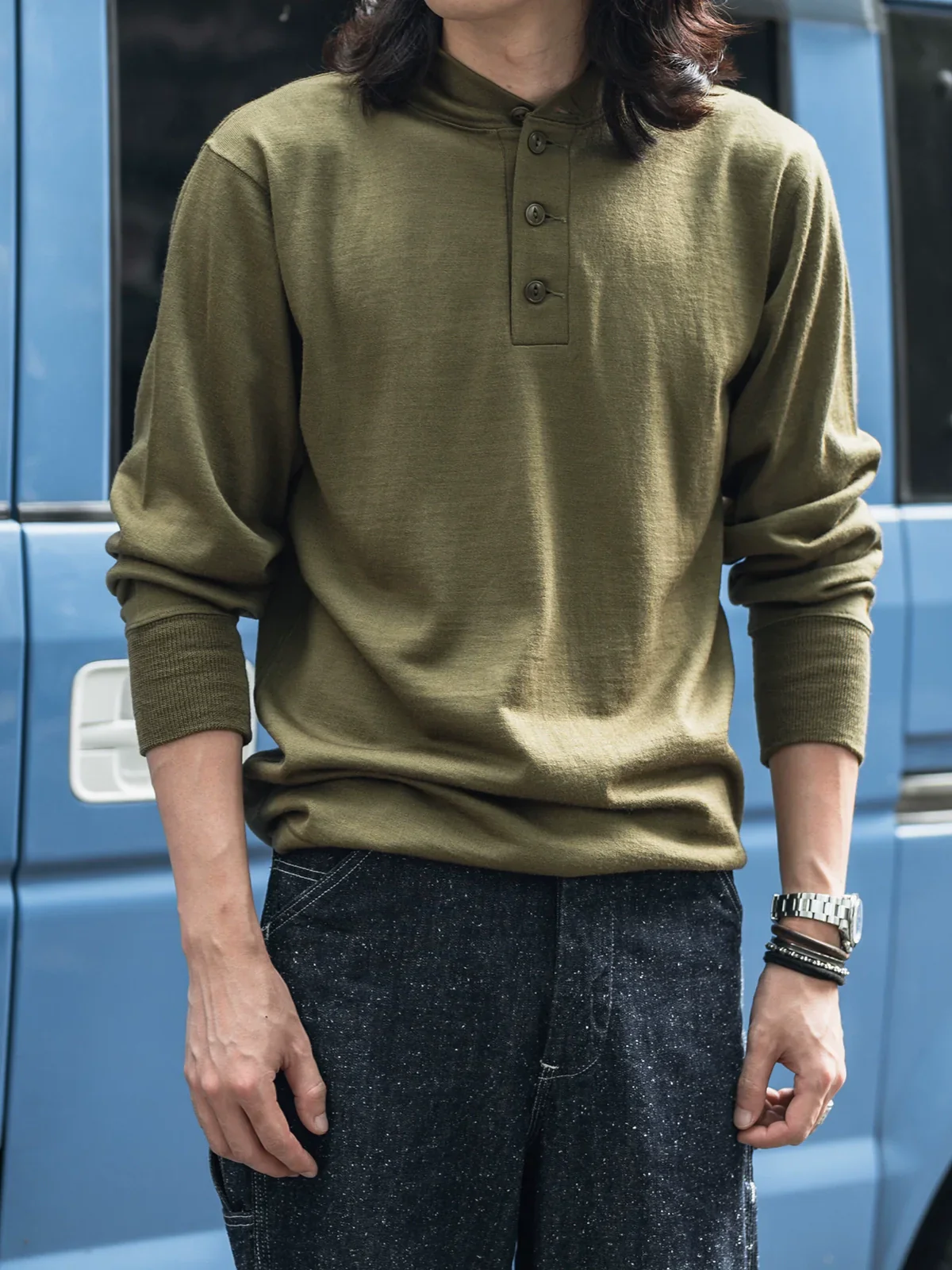 Combed Wool Henley Sweater