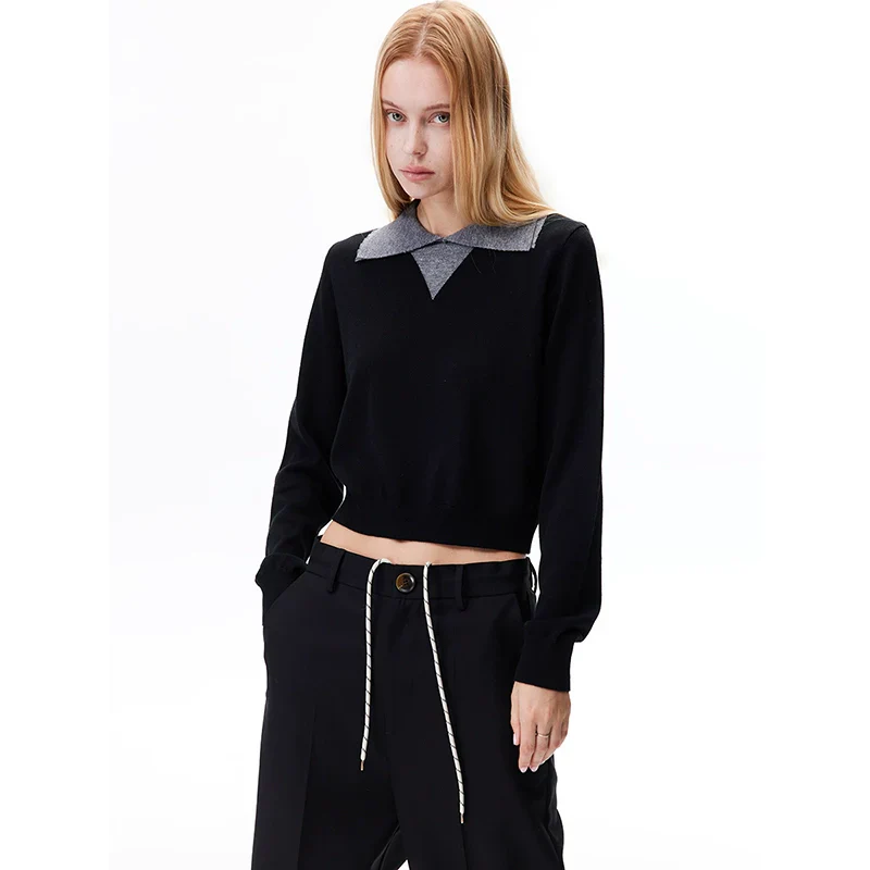 Contrast Collar Cropped Sweater - Image 2