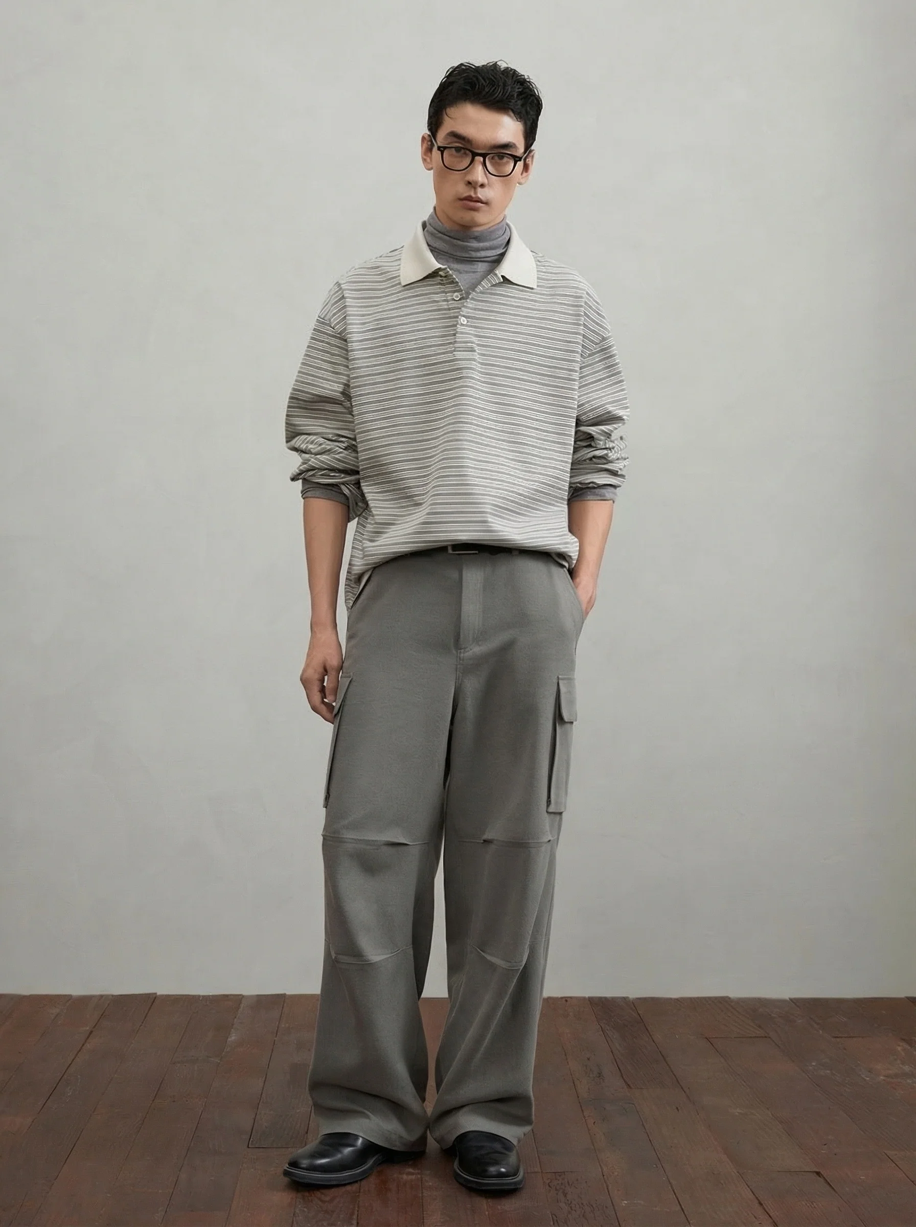 Contrast Collar Micro-Stripe Long-Sleeve Polo - Image 3