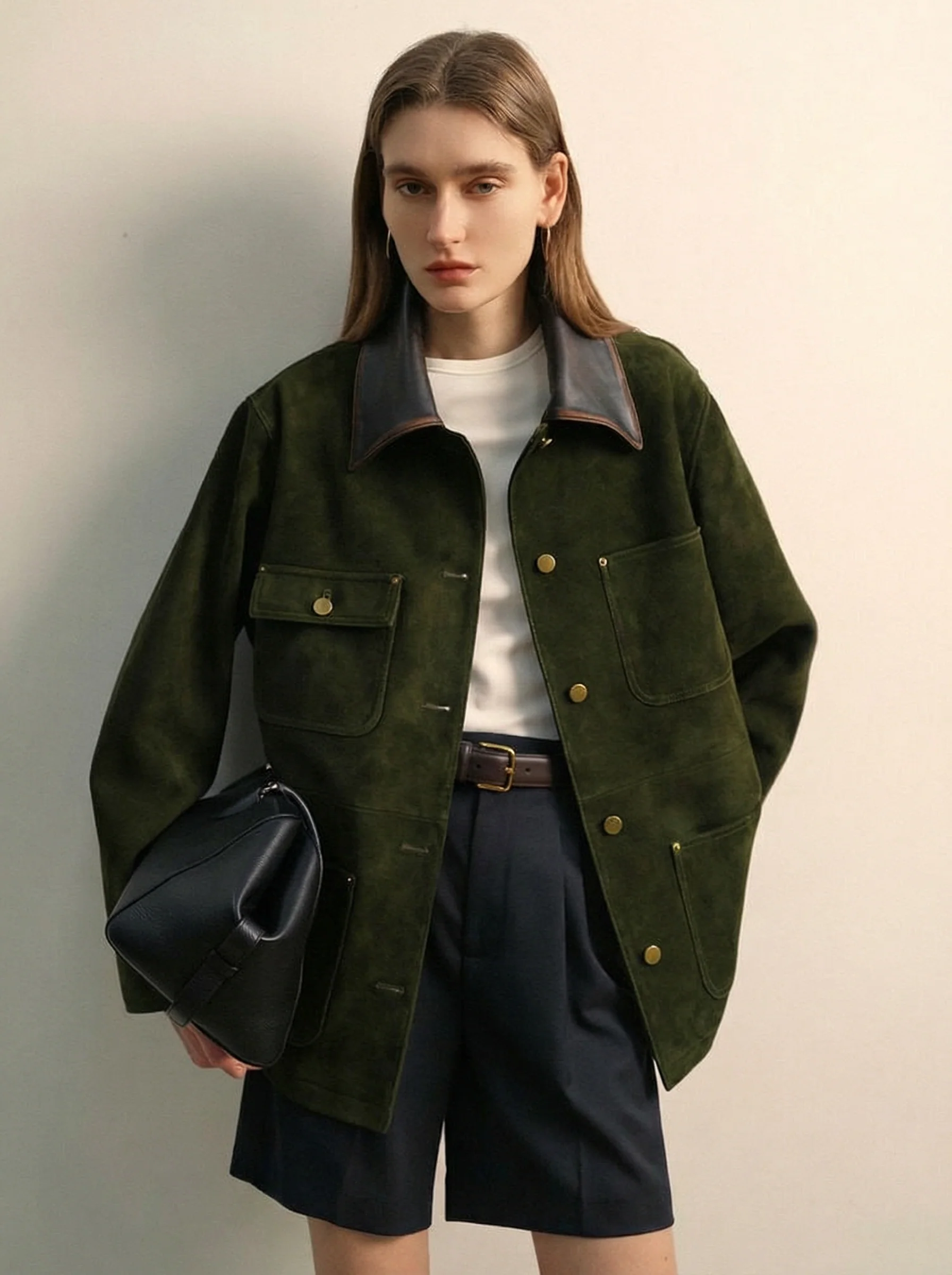 Contrast Collar Suede Utility Jacket - Image 6