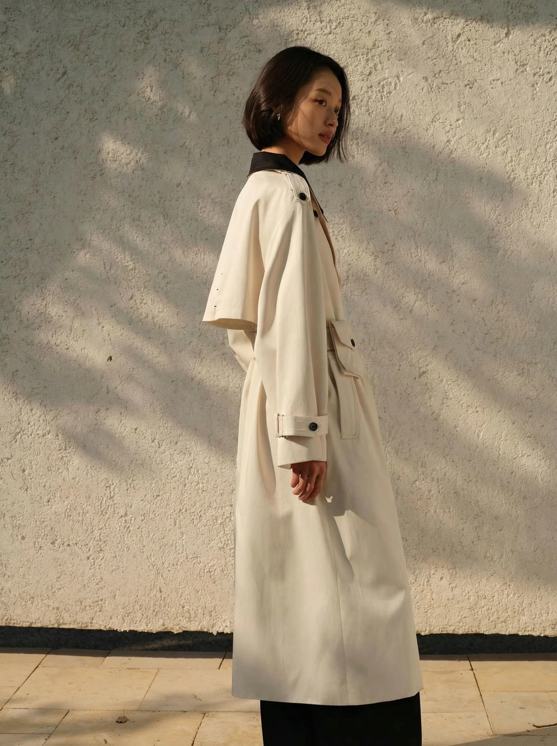 Contrast Collar Twill Trench Coat - Image 2