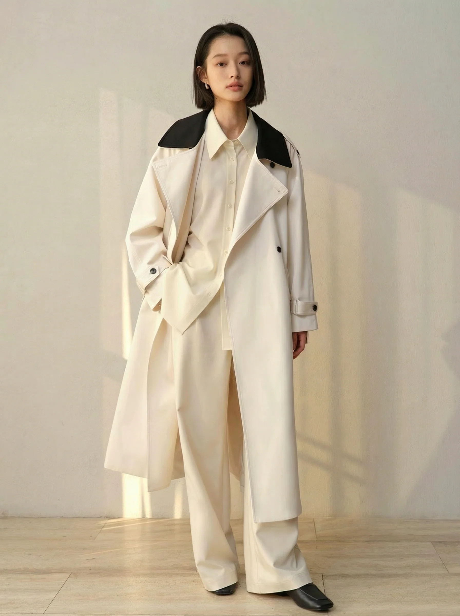 Contrast Collar Twill Trench Coat - Image 6