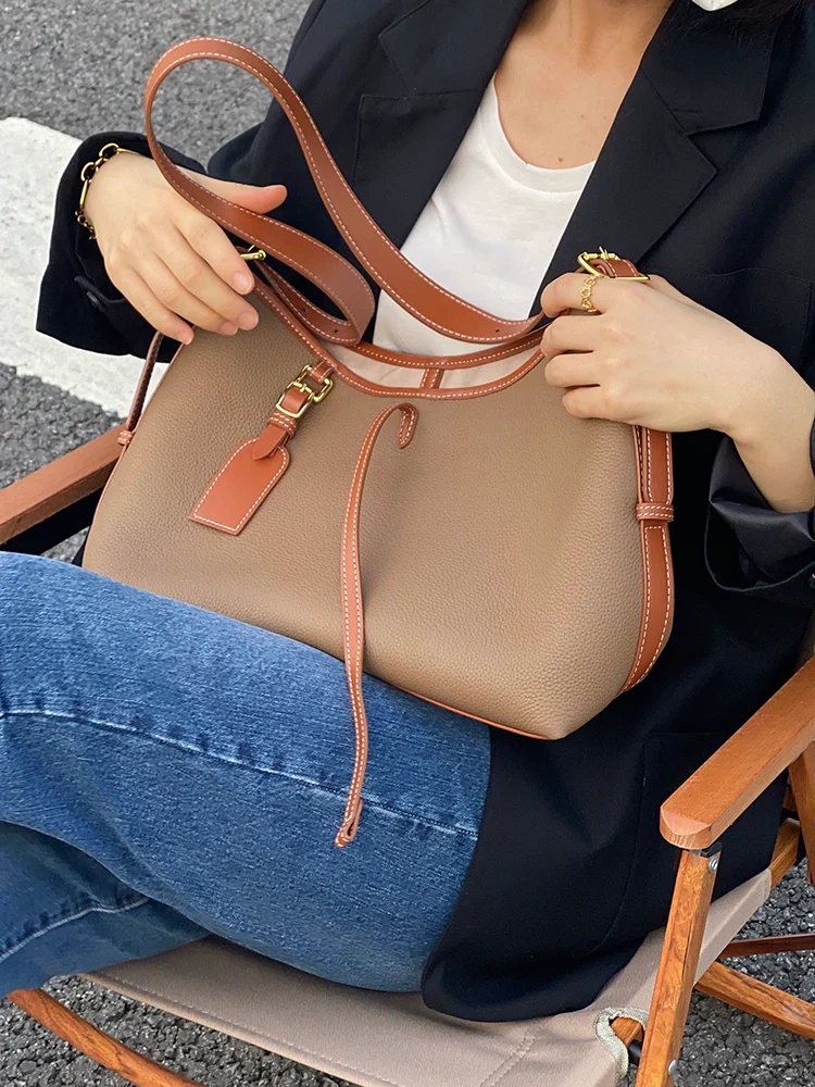 Contrast Cowhide Tote - Image 5