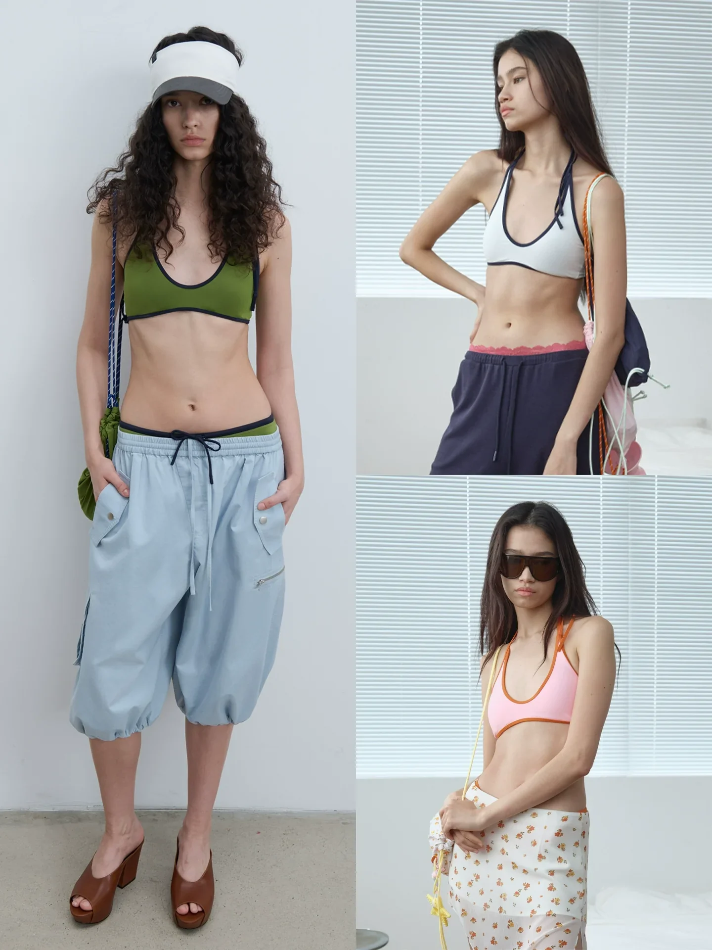 Contrast Halter Swimsuit Three-Piece Set