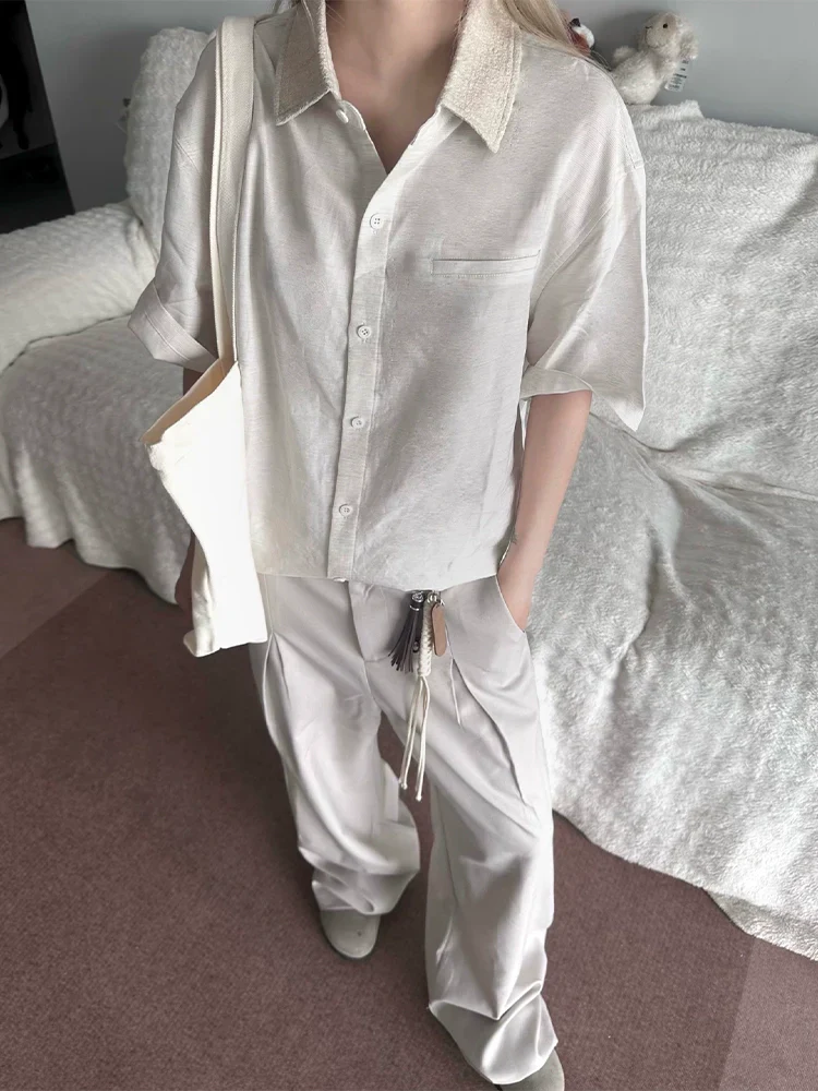 Contrast Jacquard-Collar Short Sleeve Shirt - Image 2