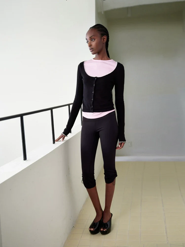 Contrast Lace Knit Cardigan - Image 2