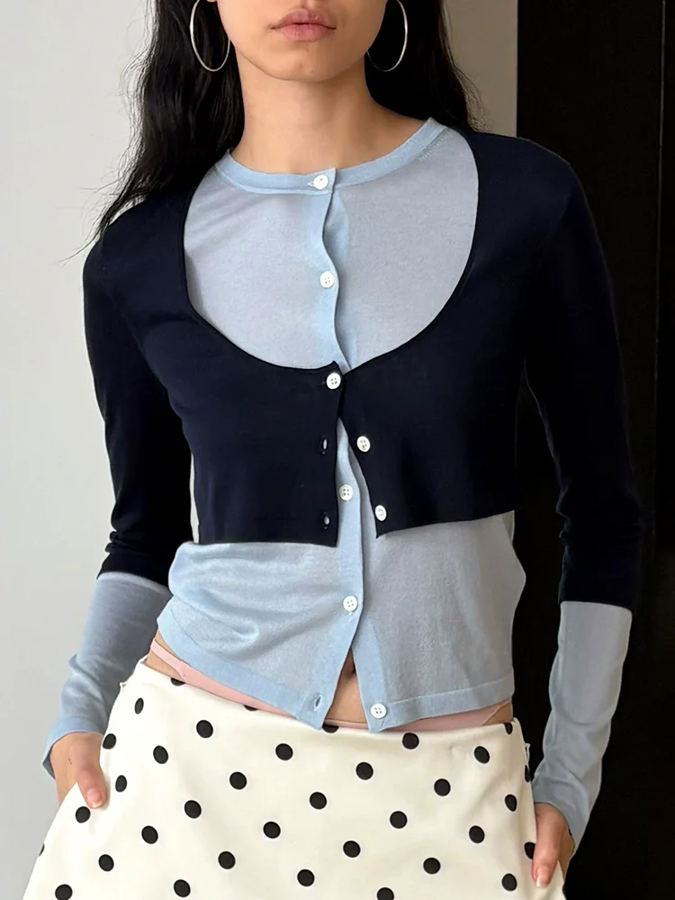 Contrast Layered Knit Cardigan - Image 4