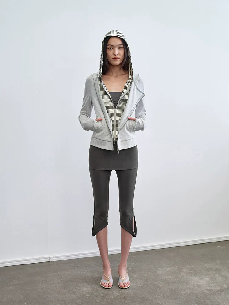 Contrast Layered Zip Hoodie - Image 2