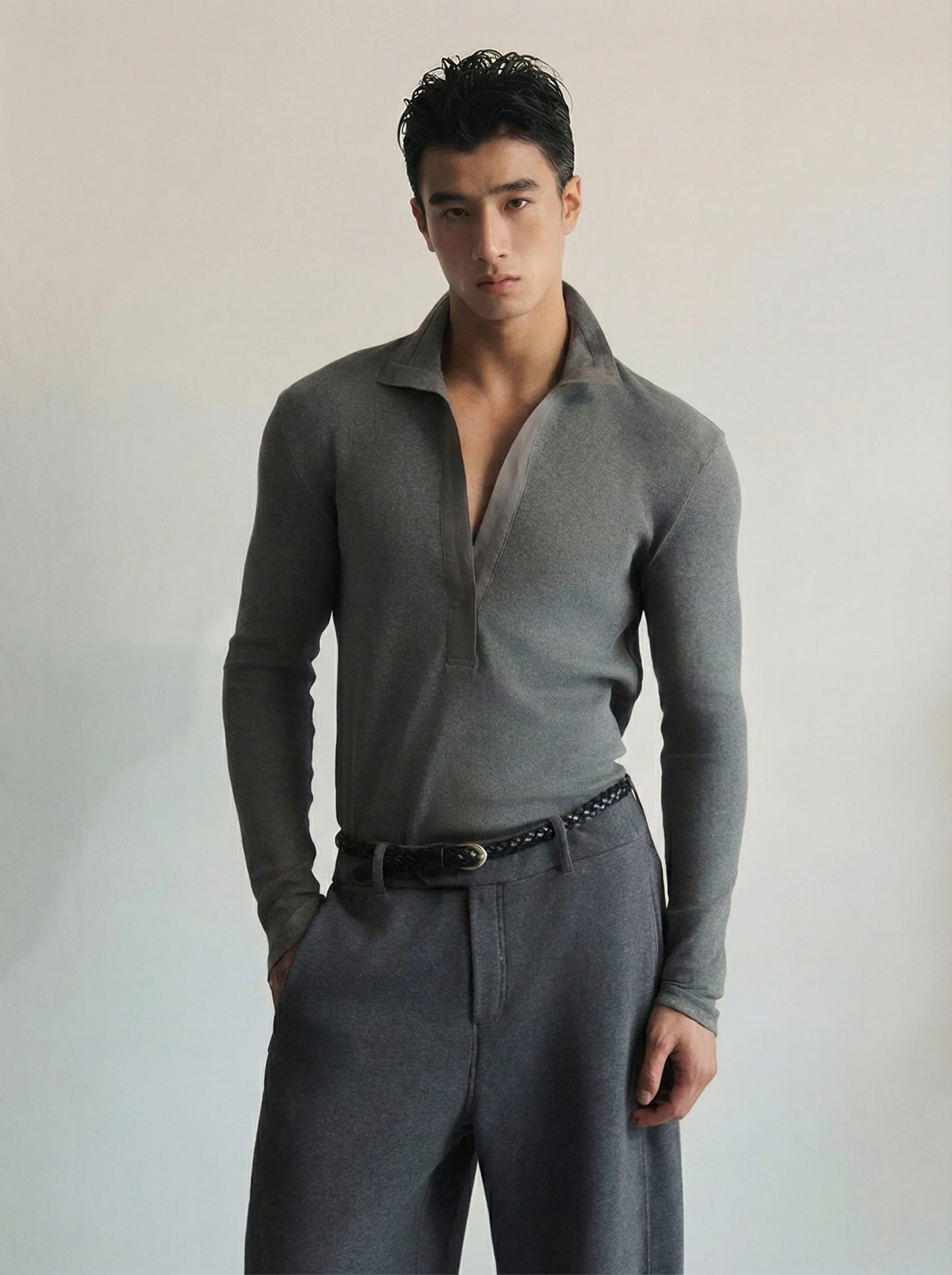 Contrast Mock‑Neck Henley - Image 5