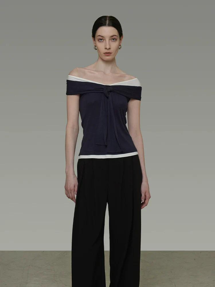 Contrast Off-Shoulder Knot Top - Image 2