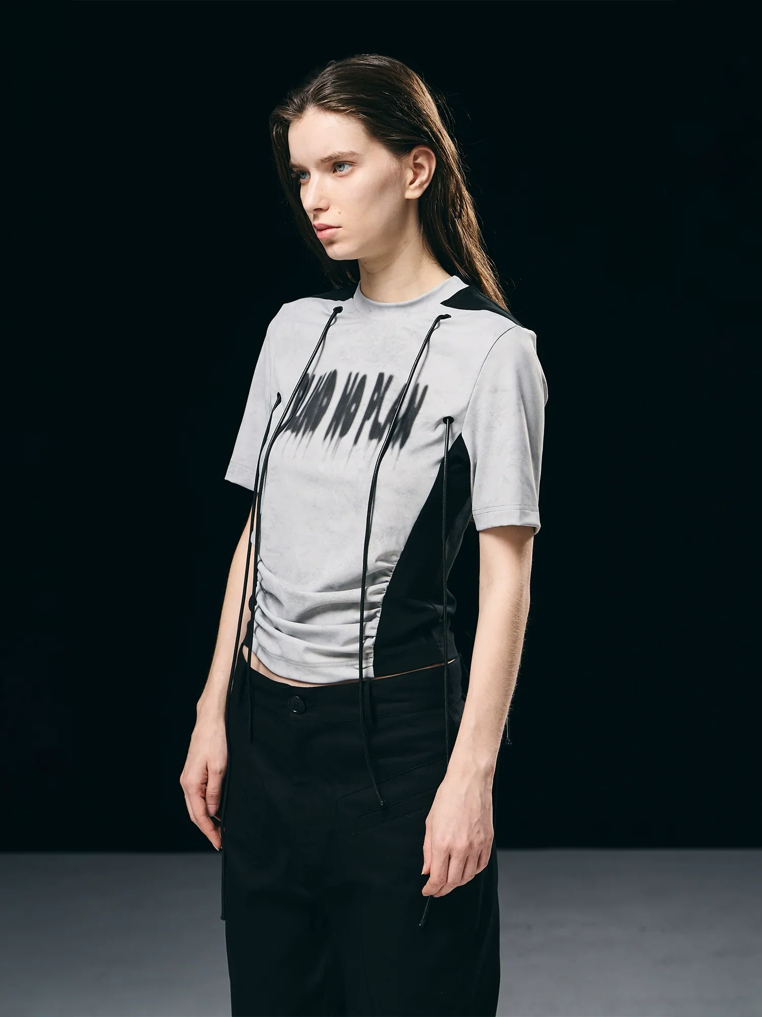 Contrast-Panel Drawstring Tee