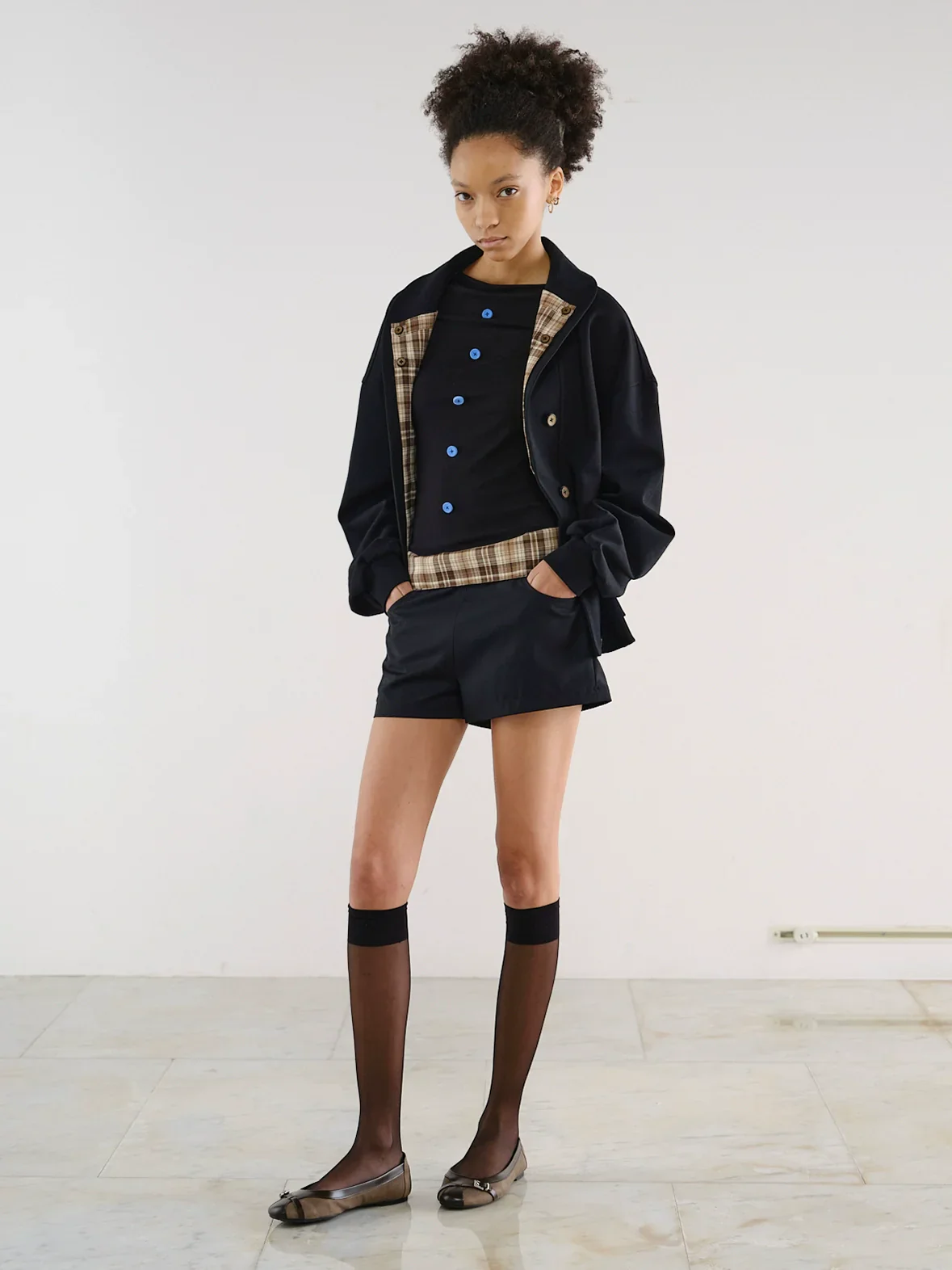 Contrast Plaid Collar Jacket - Image 3
