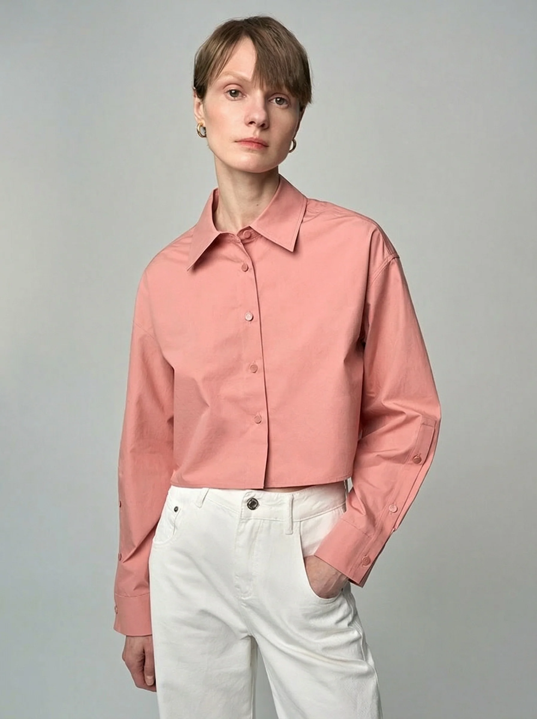Contrast Snap Crop Shirt