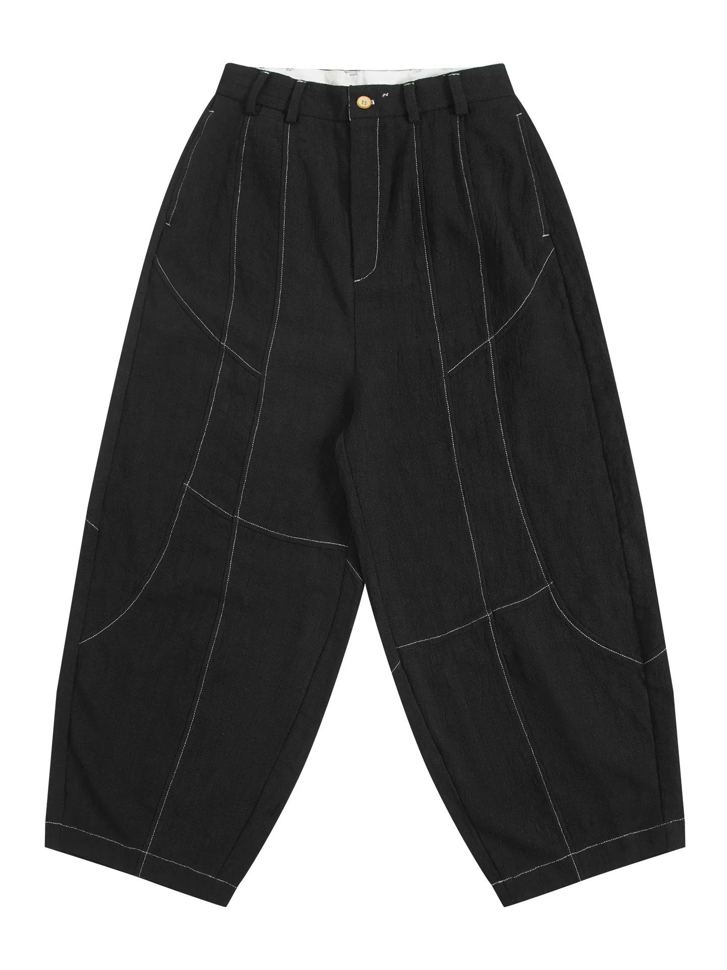 Contrast-Stitch Cotton-Linen Wide-Leg Trousers - Image 5
