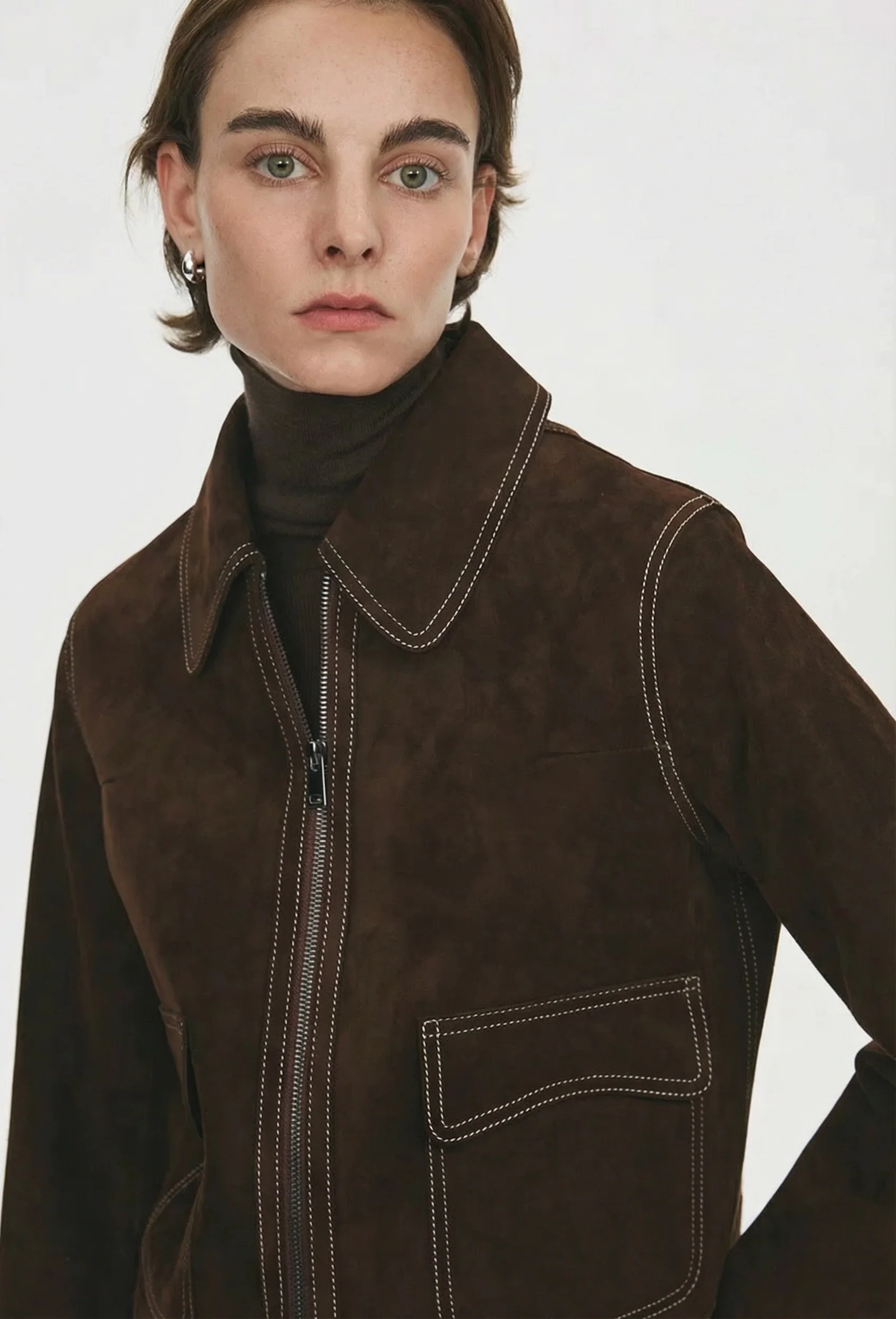 Contrast Stitch Zip Jacket