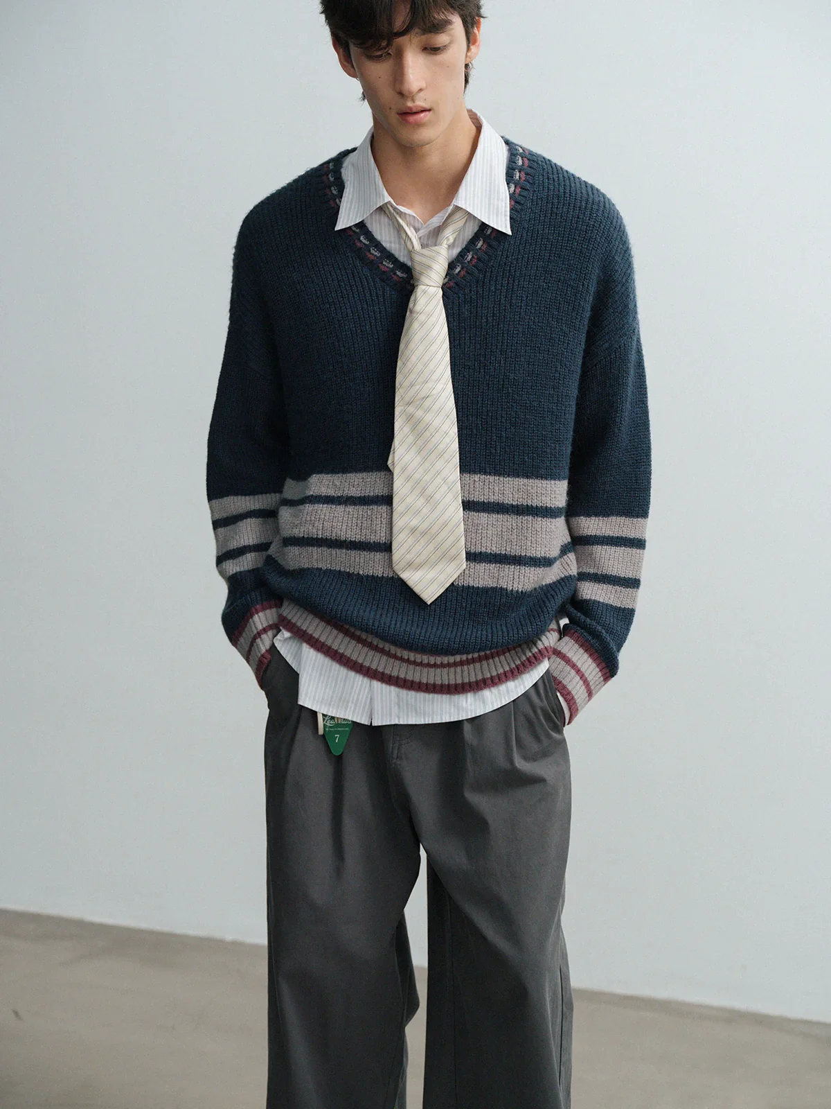 Contrast Stripe V-Neck Sweater