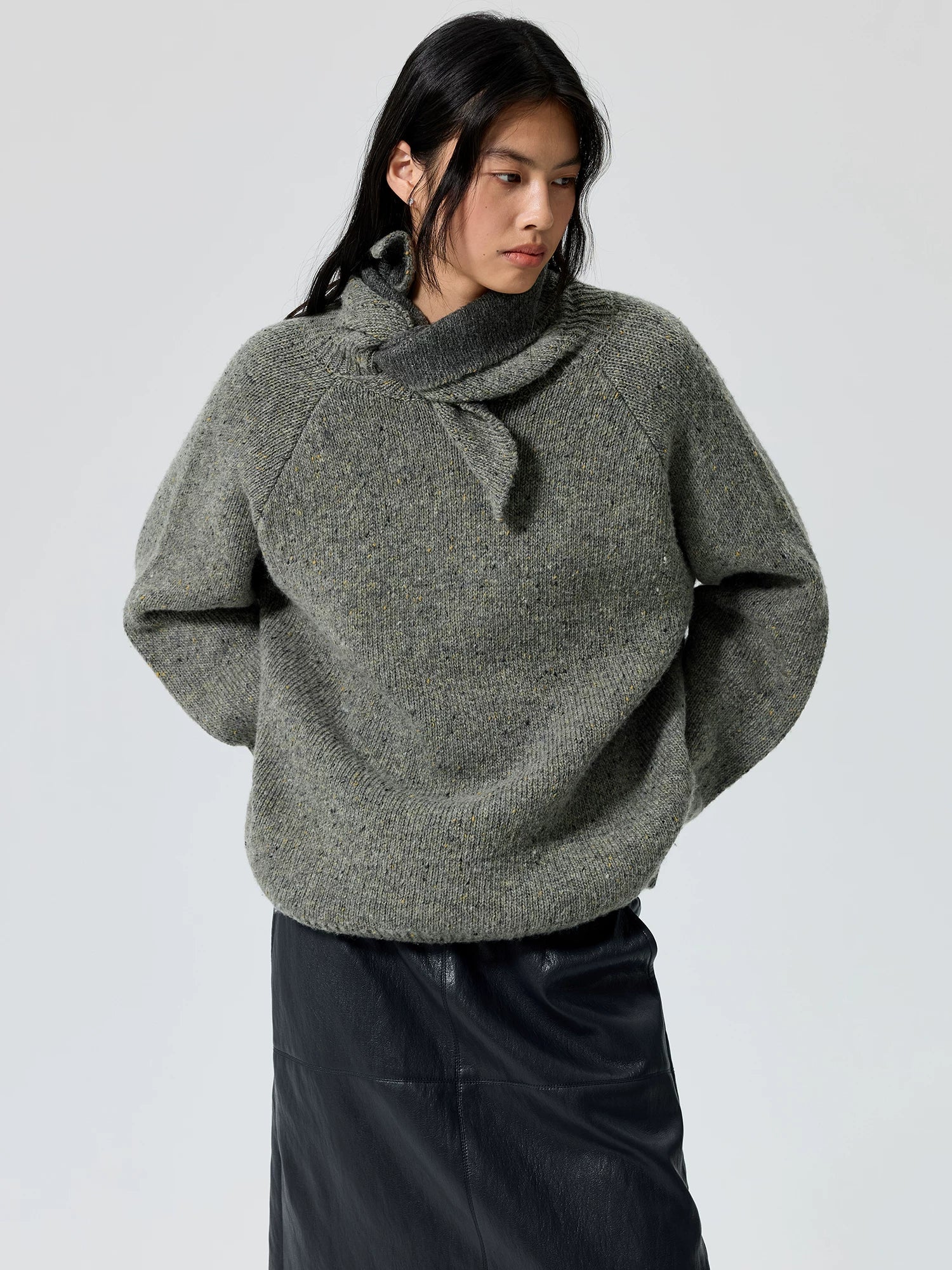 Contrast Tie-Neck Sweater