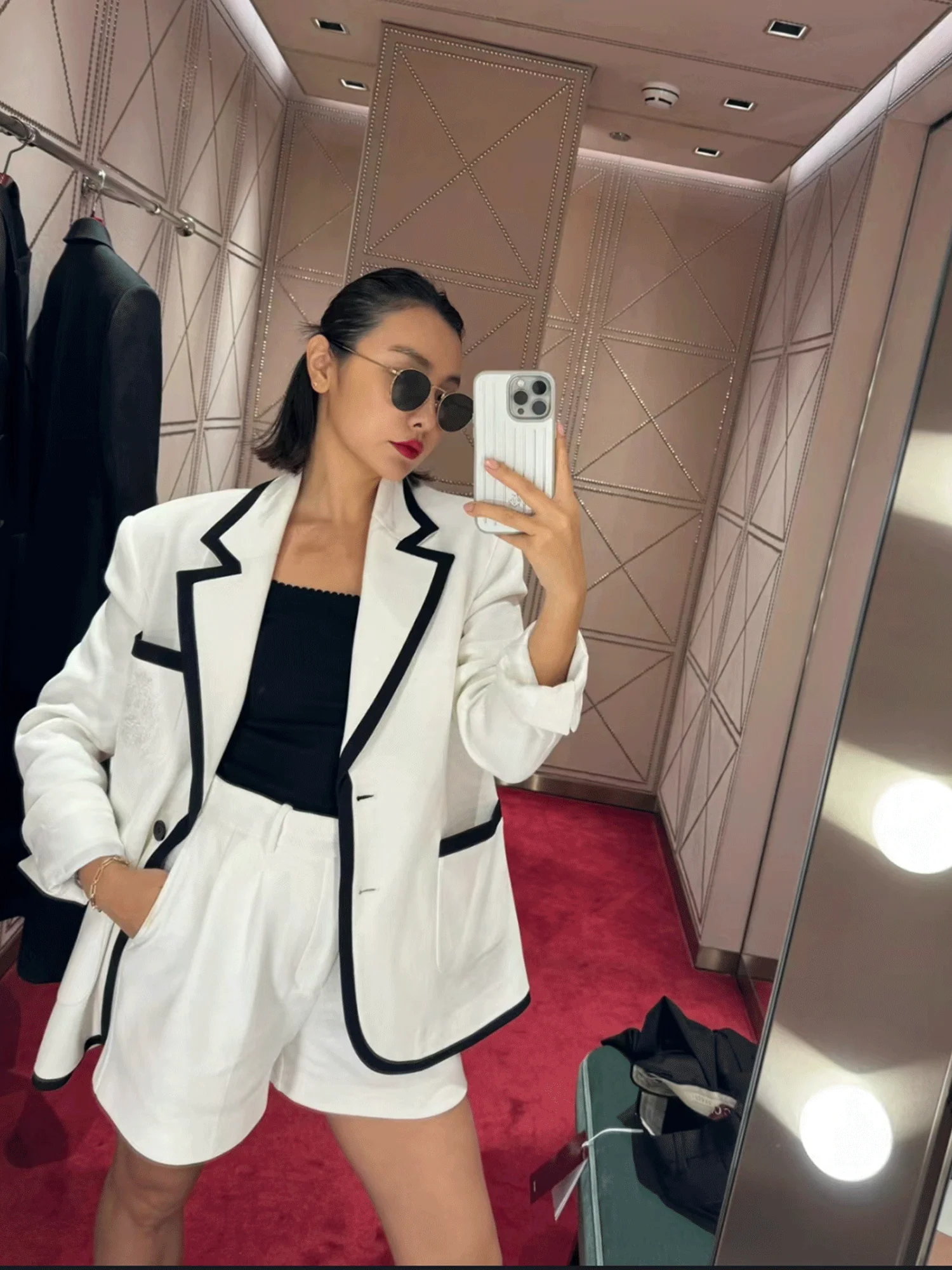 Contrast-Trim Cotton Blazer and Shorts - Image 3