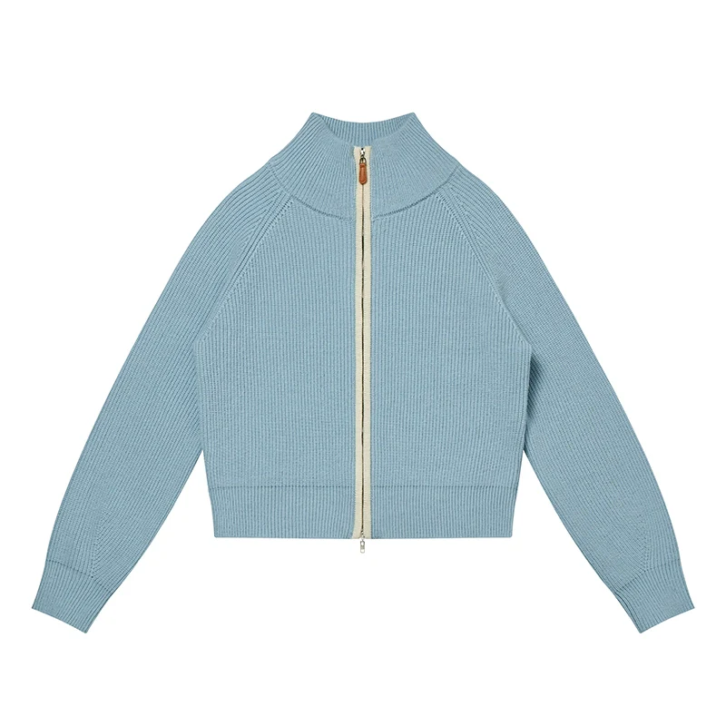 Contrast-Trim Ribbed Zip Cardigan - Image 4