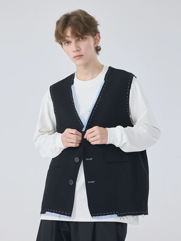 Contrast-Trim V-Neck Vest - Image 2