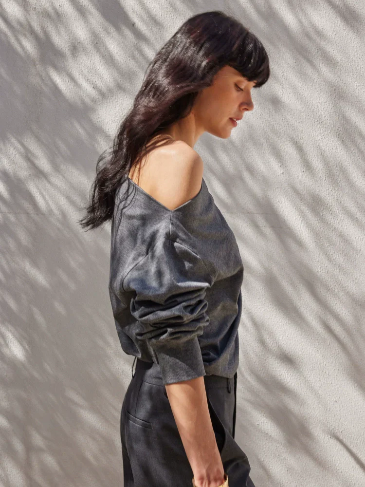 Convertible One-Shoulder Cotton Sweatshirt - Image 3