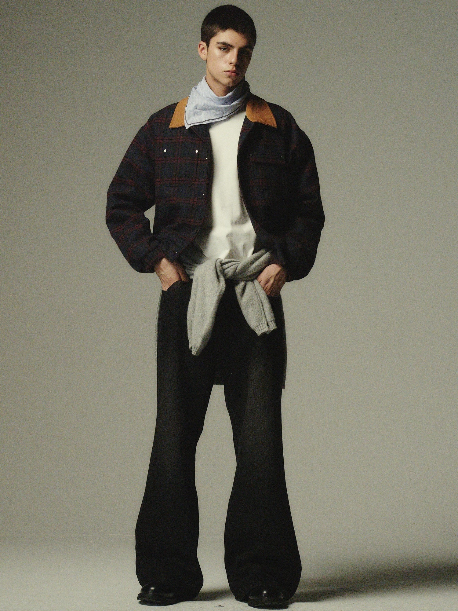 Corduroy Collar Plaid Jacket