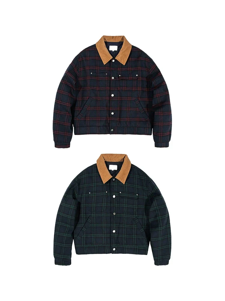 Corduroy Collar Plaid Jacket - Image 4